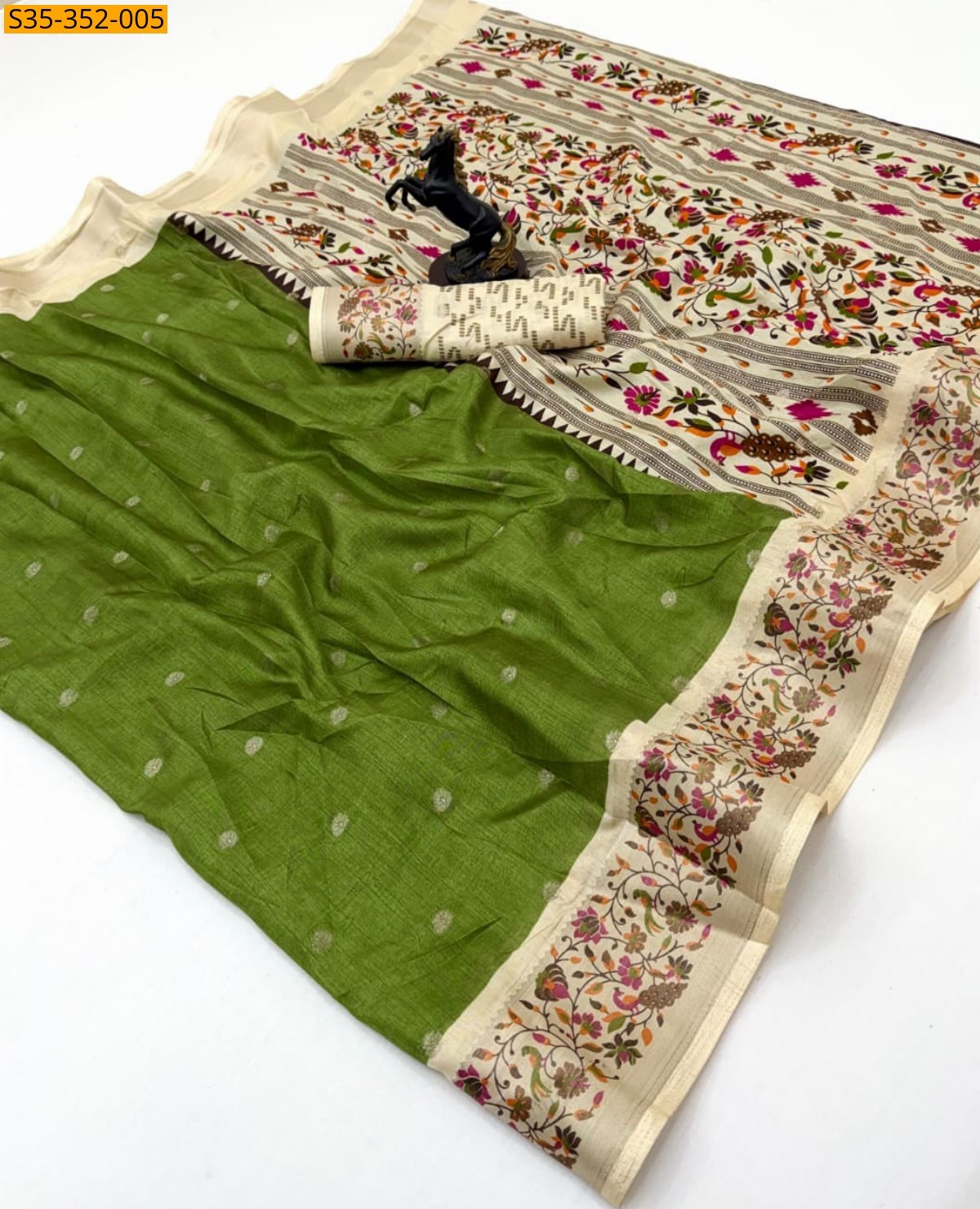 Green Fancy Tusser Silk Sarees