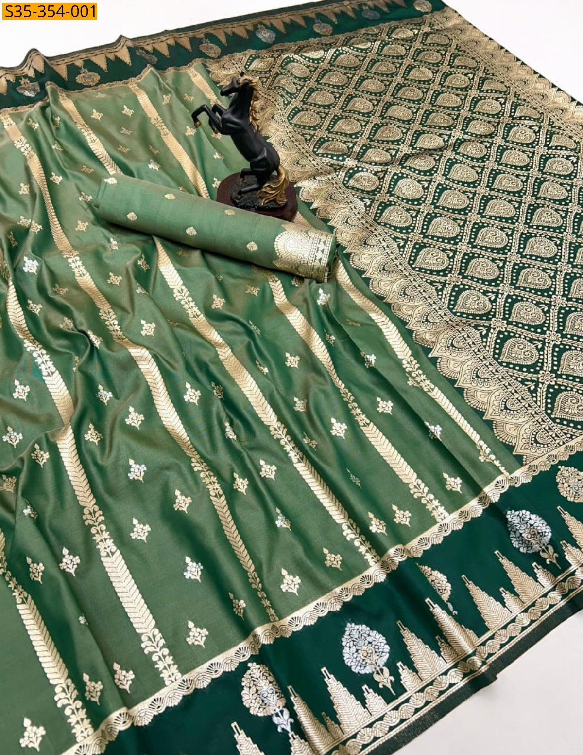 Green Banarasi Soft Silk Sarees