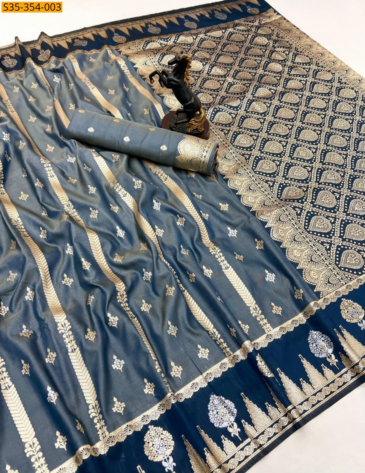 Gray Banarasi Soft Silk Sarees