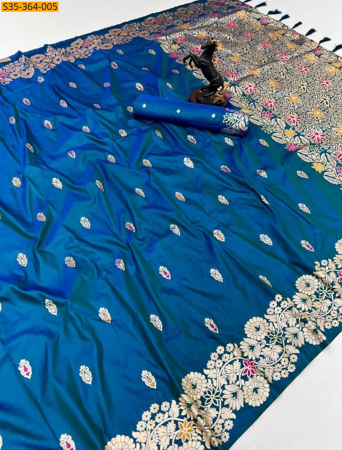 Peacock Blue Soft Silk Saree