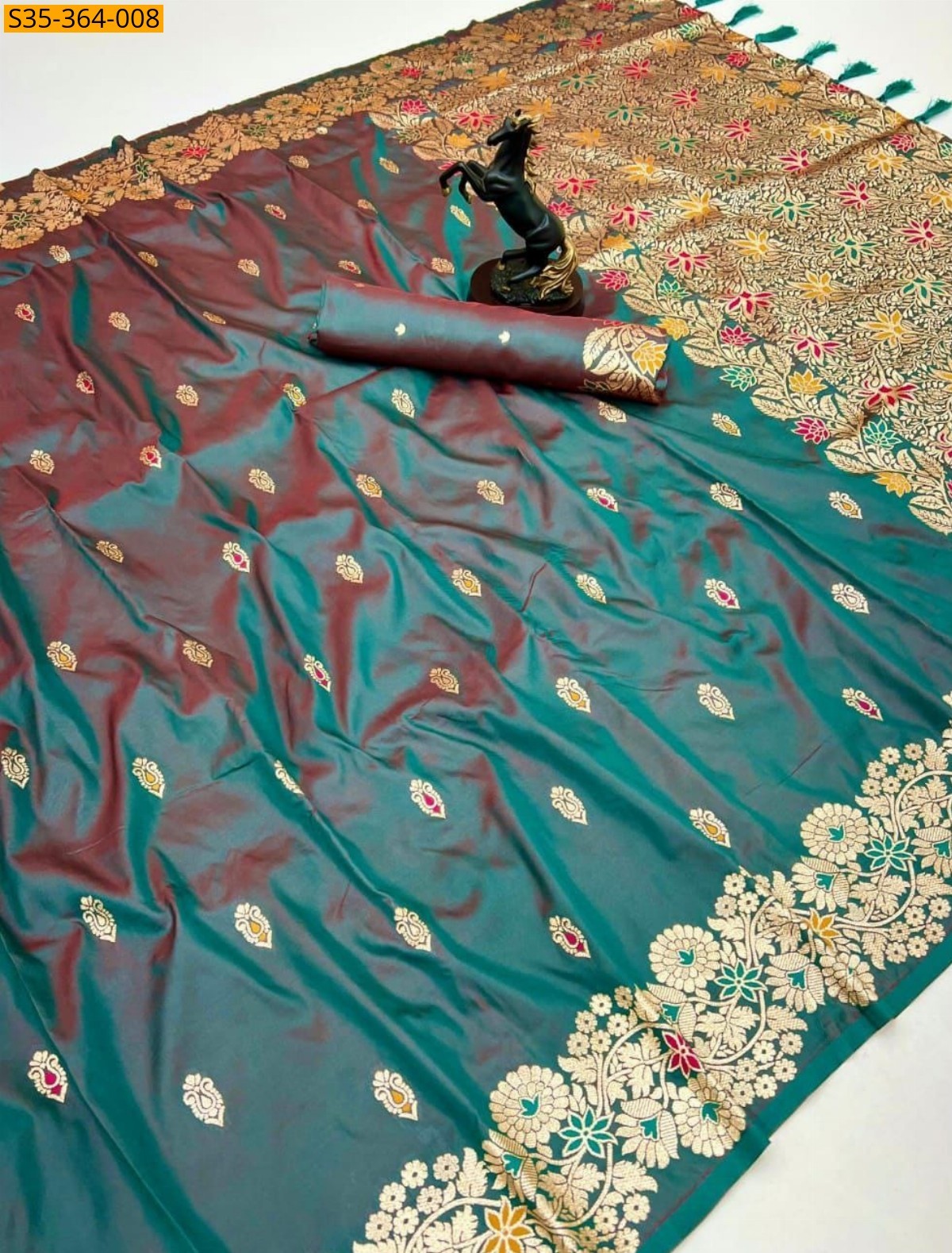 Peacock Green Soft Silk Saree