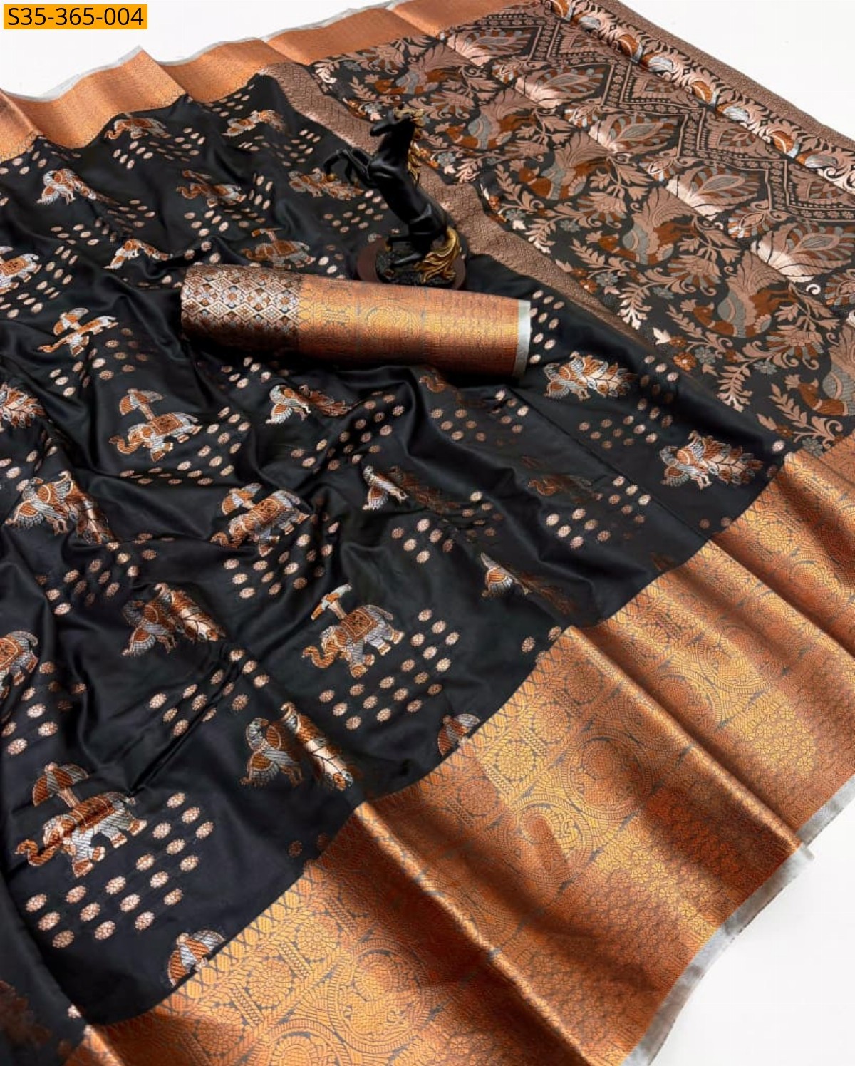 Black Raw Mango Silk Saree