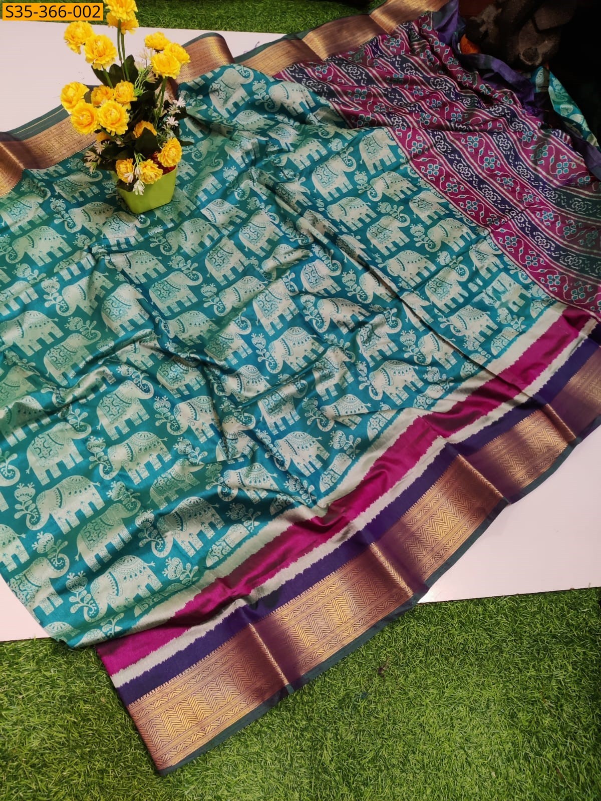 Rama Green Mysore Silk Dupia Pattu Saree