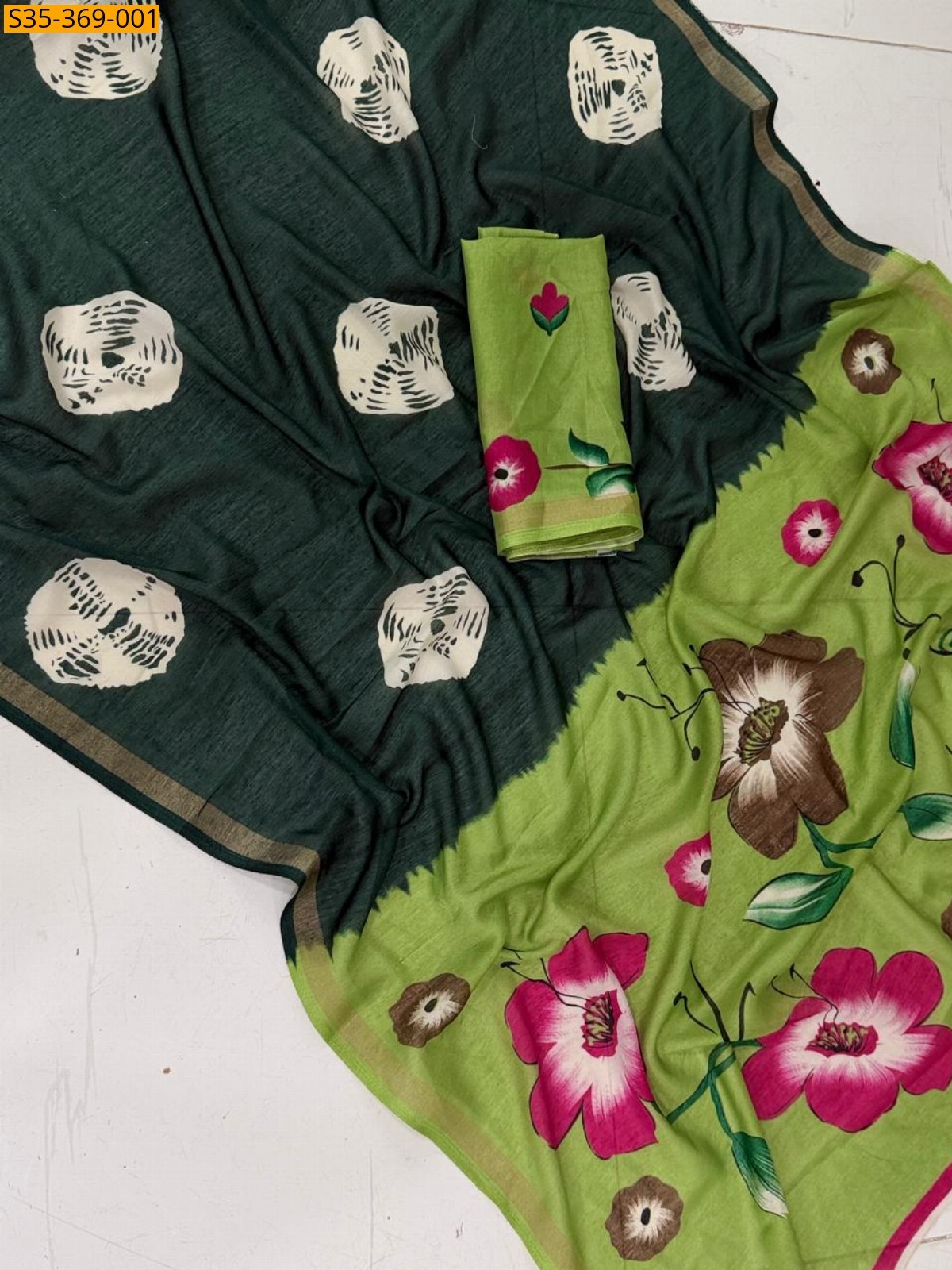 Green Fancy Linen Saree