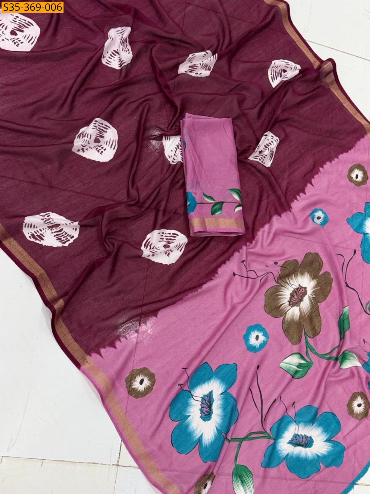 Maroon Fancy Linen Saree