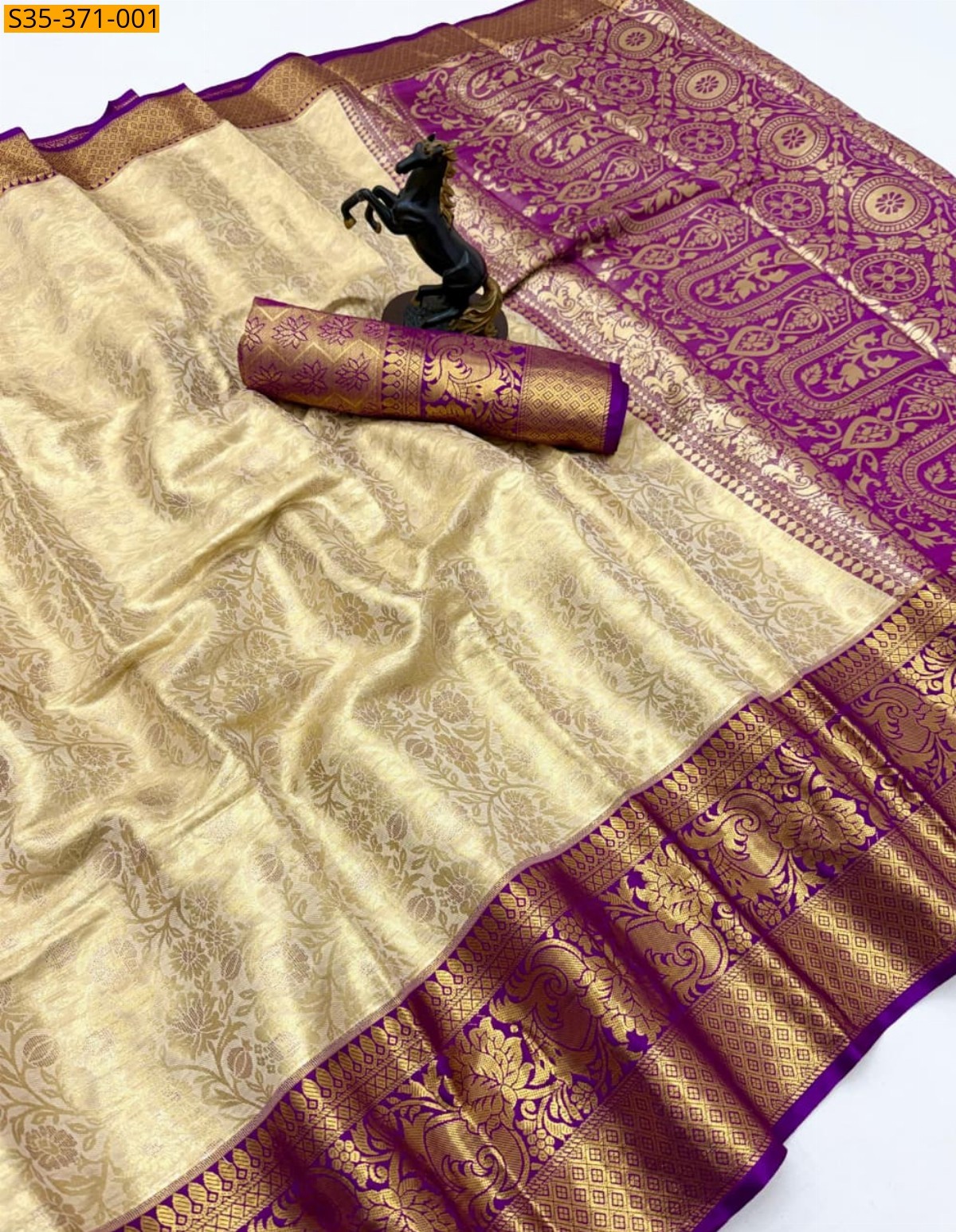 Half White With Purple Fancy Kanchipuram Silk Saree
