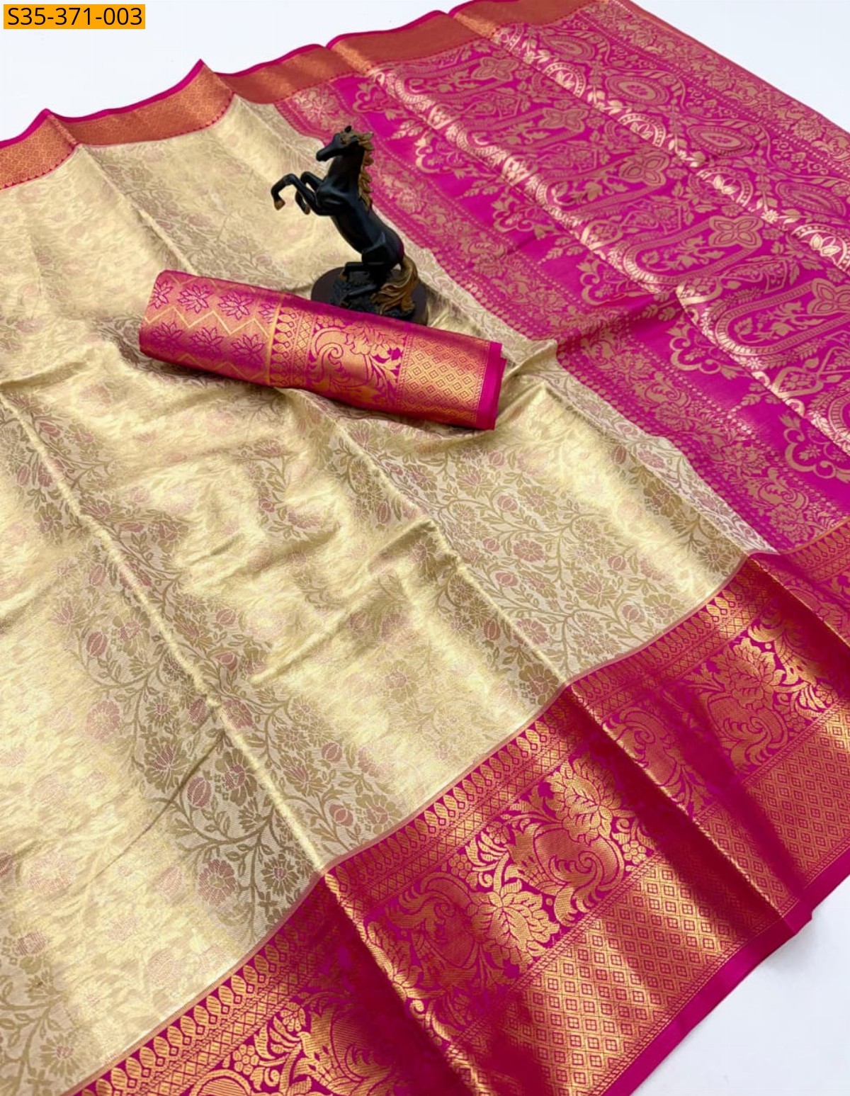 Half White With Pink Fancy Kanchipuram Silk Saree