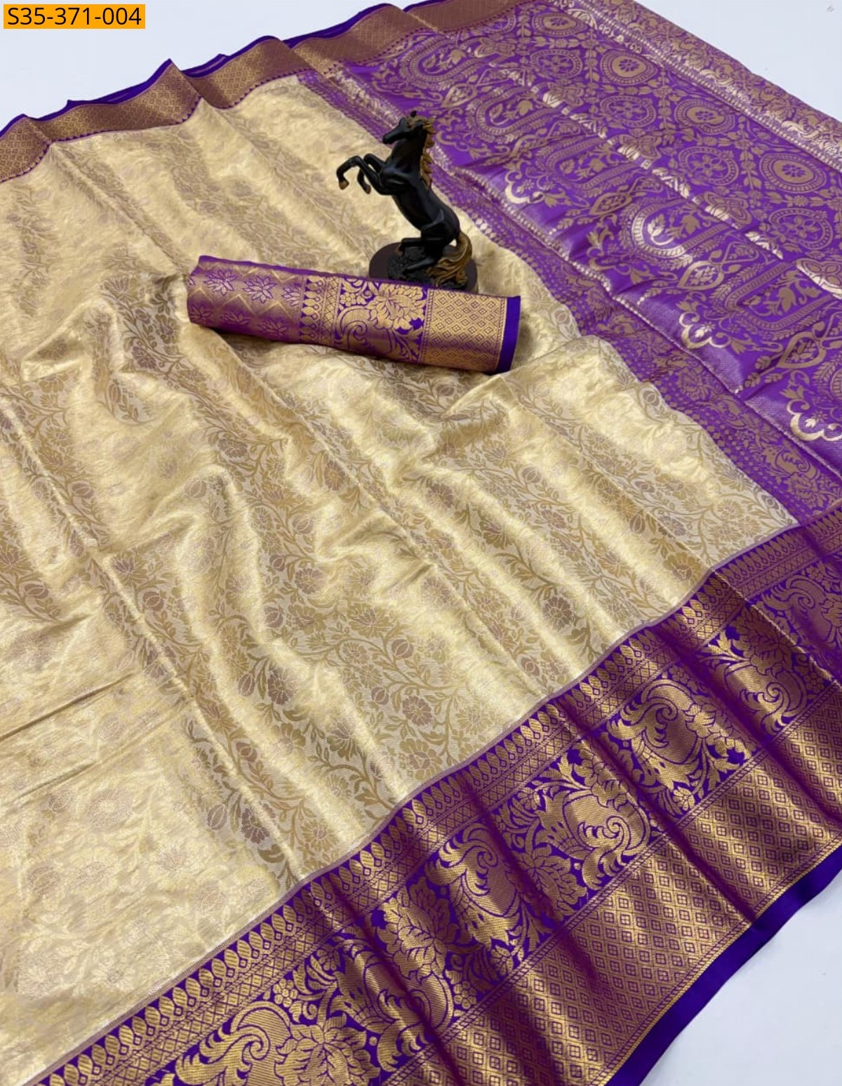 Half White With Blue Fancy Kanchipuram Silk Saree