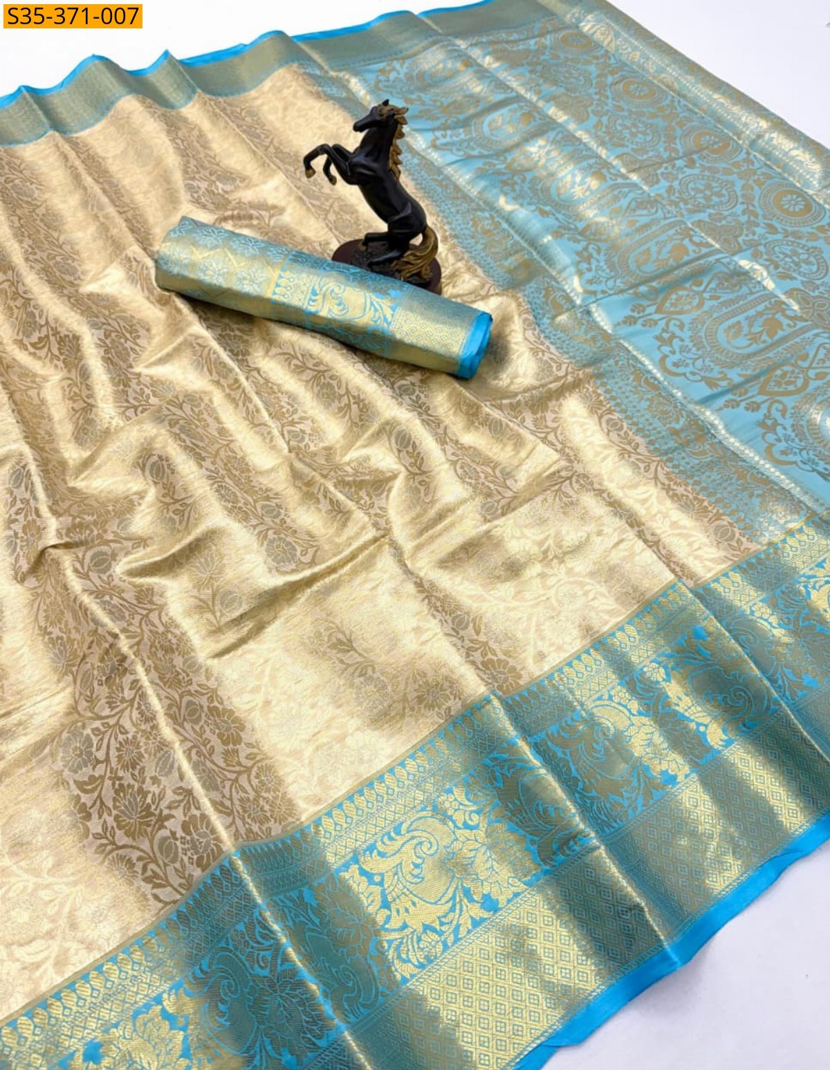 Half White With Blue Fancy Kanchipuram Silk Saree