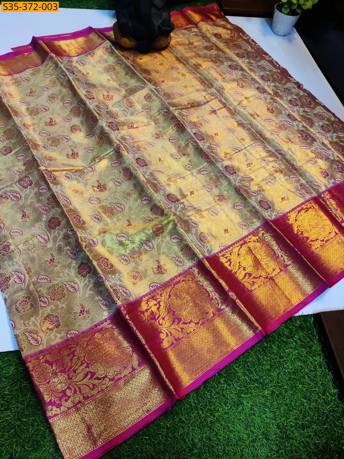 Gold Fancy Soft Kora Tissue Silk Sarees