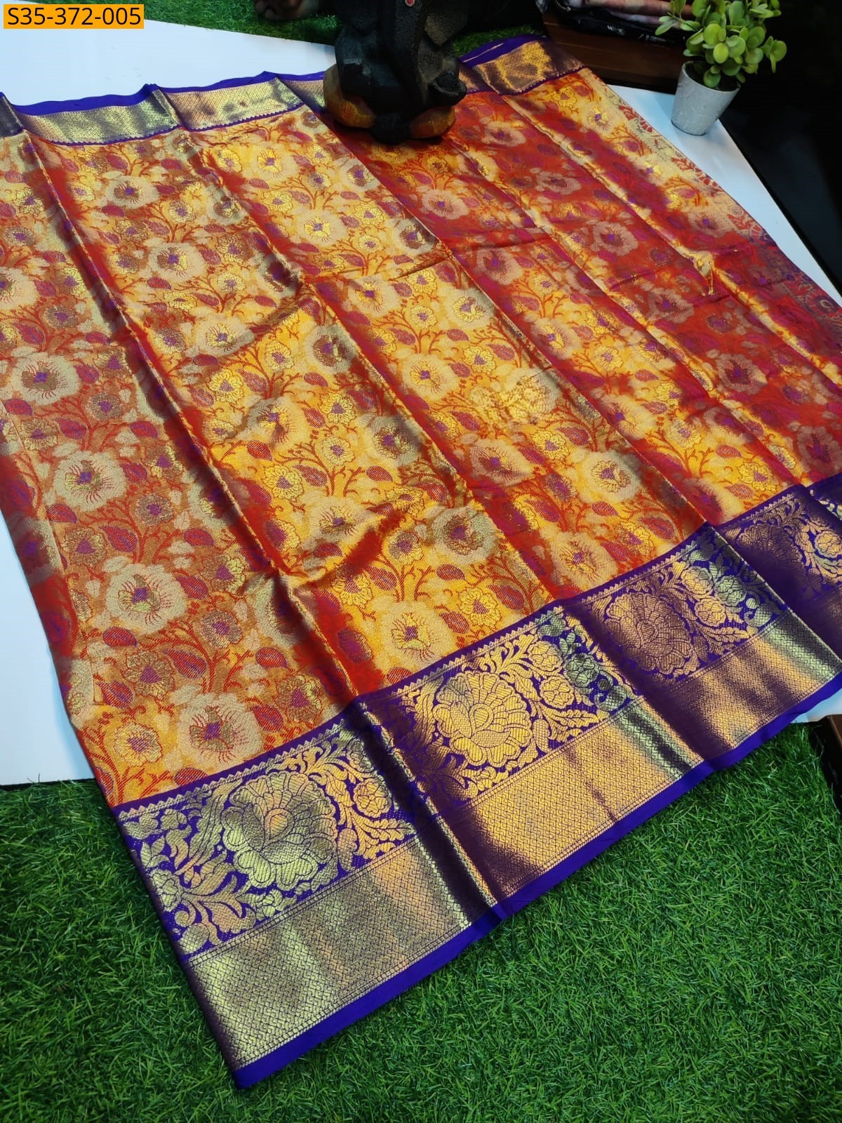 Orange Fancy Soft Kora Tissue Silk Sarees