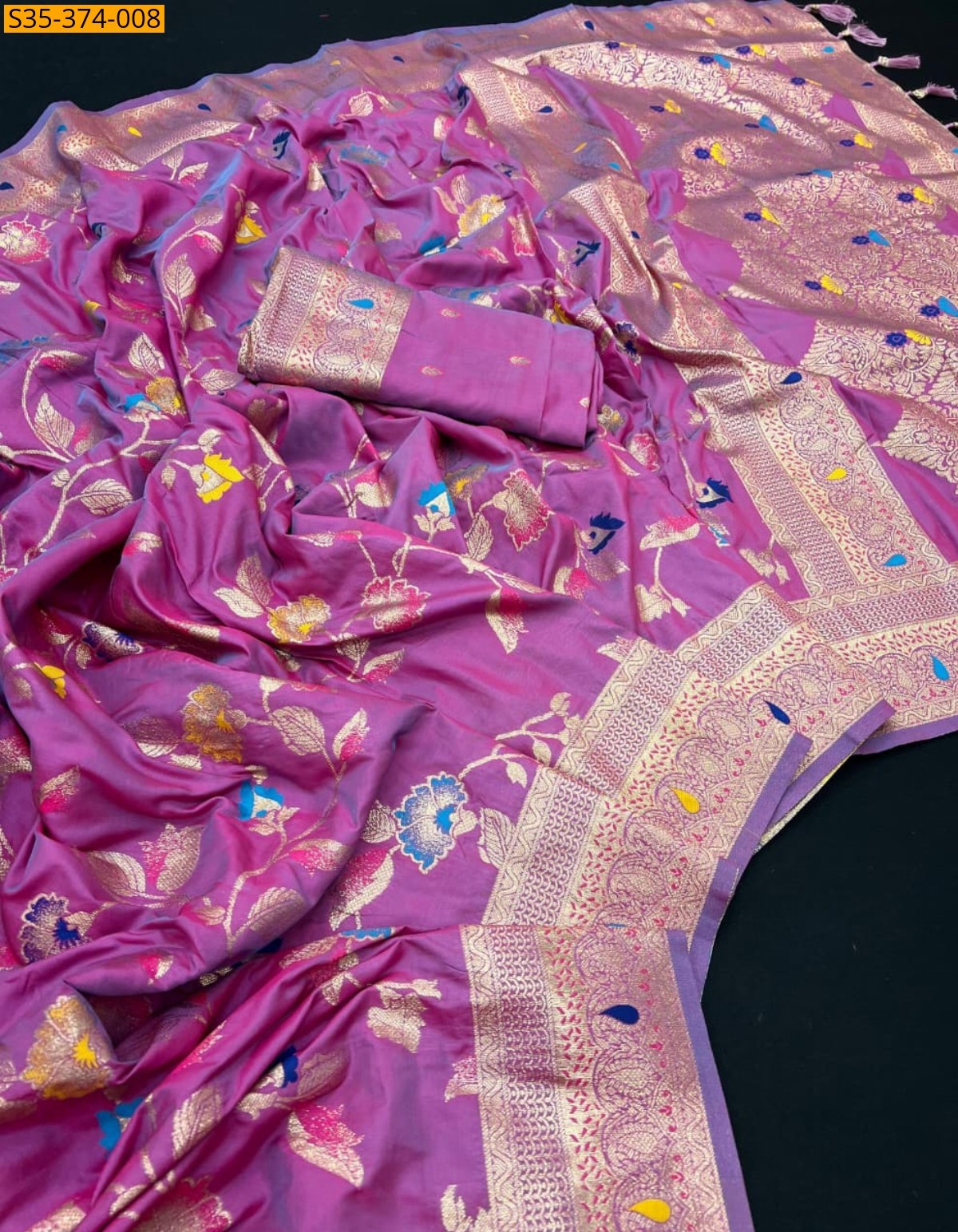 Onion Pink Fancy Potalo Soft Silk Saree