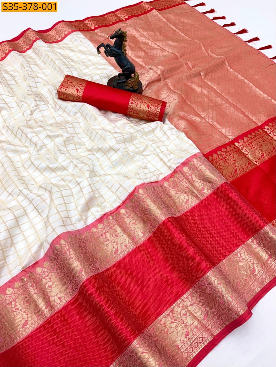 Half White Soft banarasi Khadi Silk saree