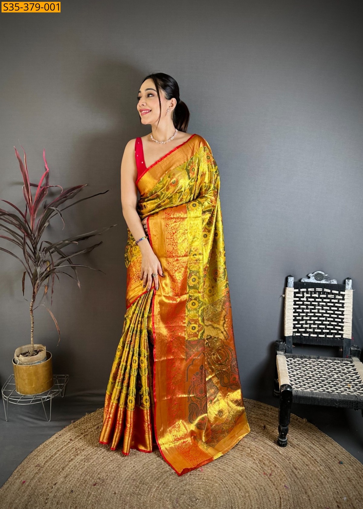 Gold Fancy Bridal Kanjivaram Semi Silk Saree