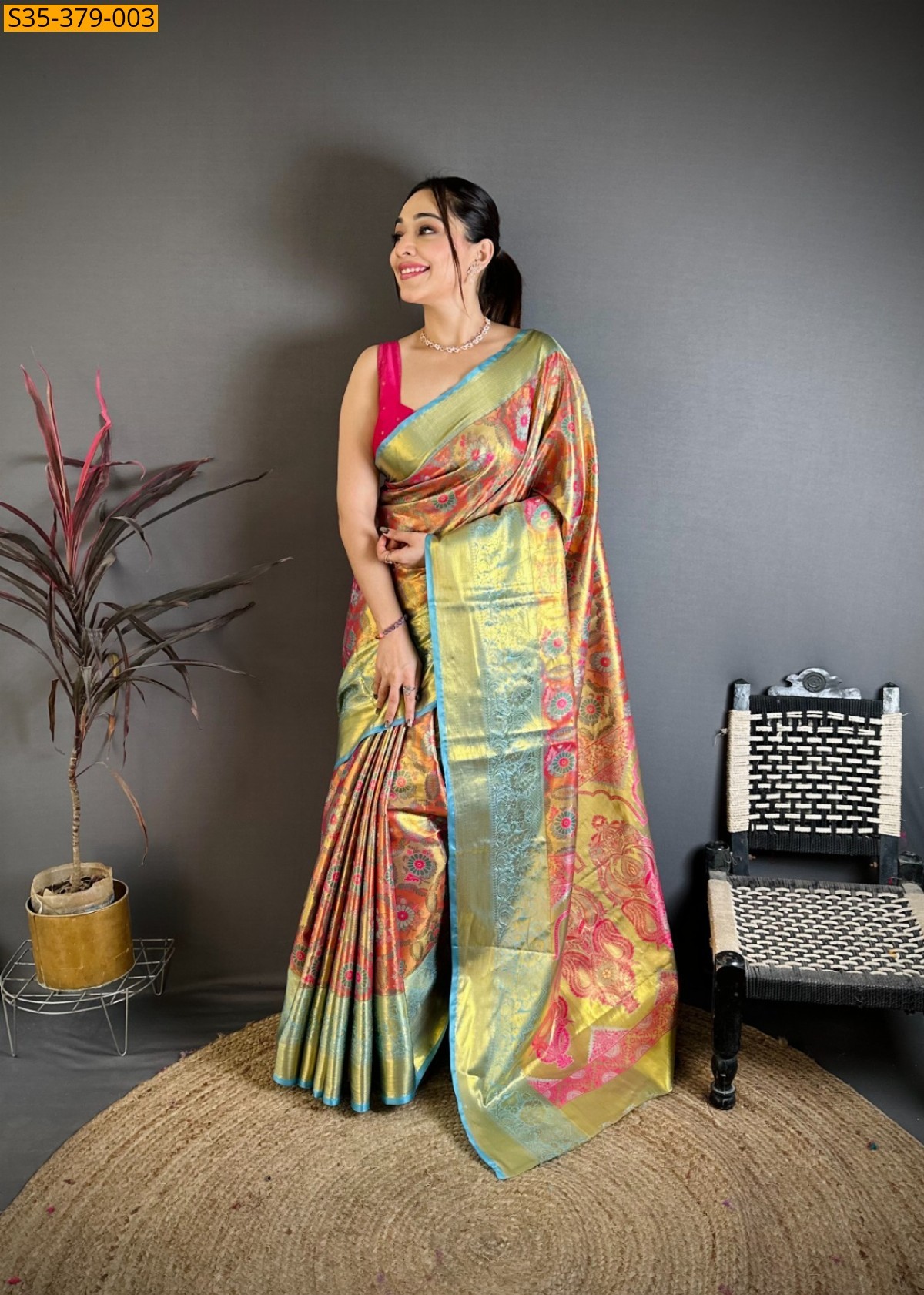 Pink Fancy Bridal Kanjivaram Semi Silk Saree