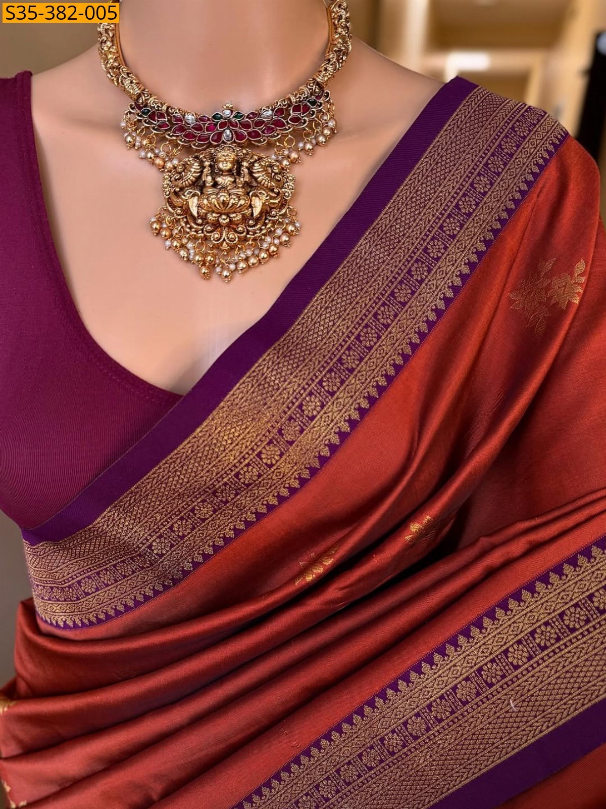 Brick Red Fancy Soft banarasi silk saree