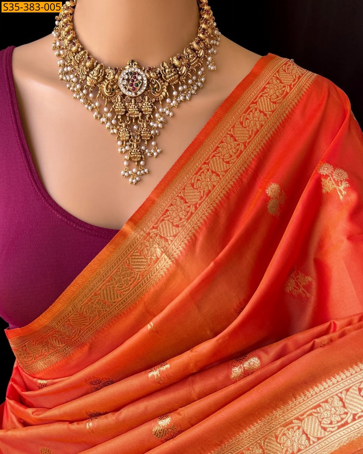 Orange Fancy Soft banarasi silk saree