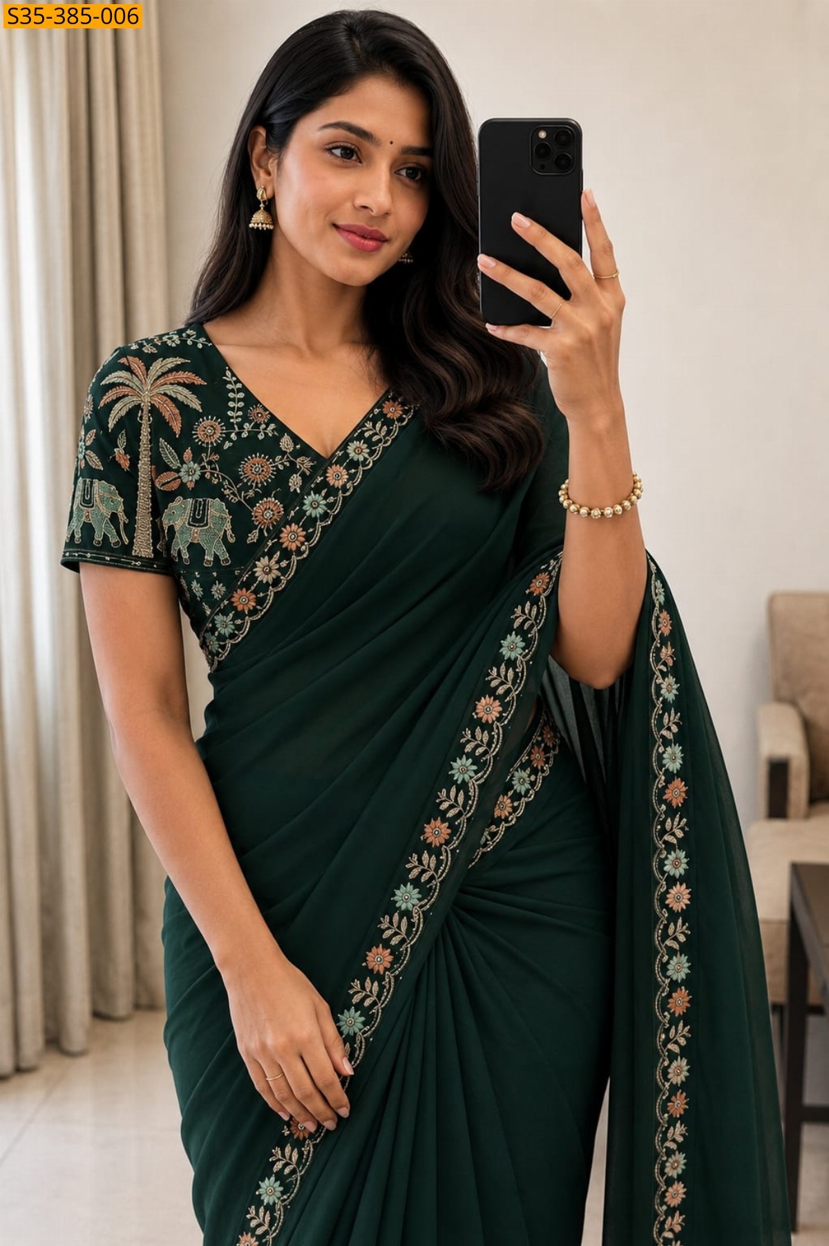 Green Fancy Star Georgette Saree