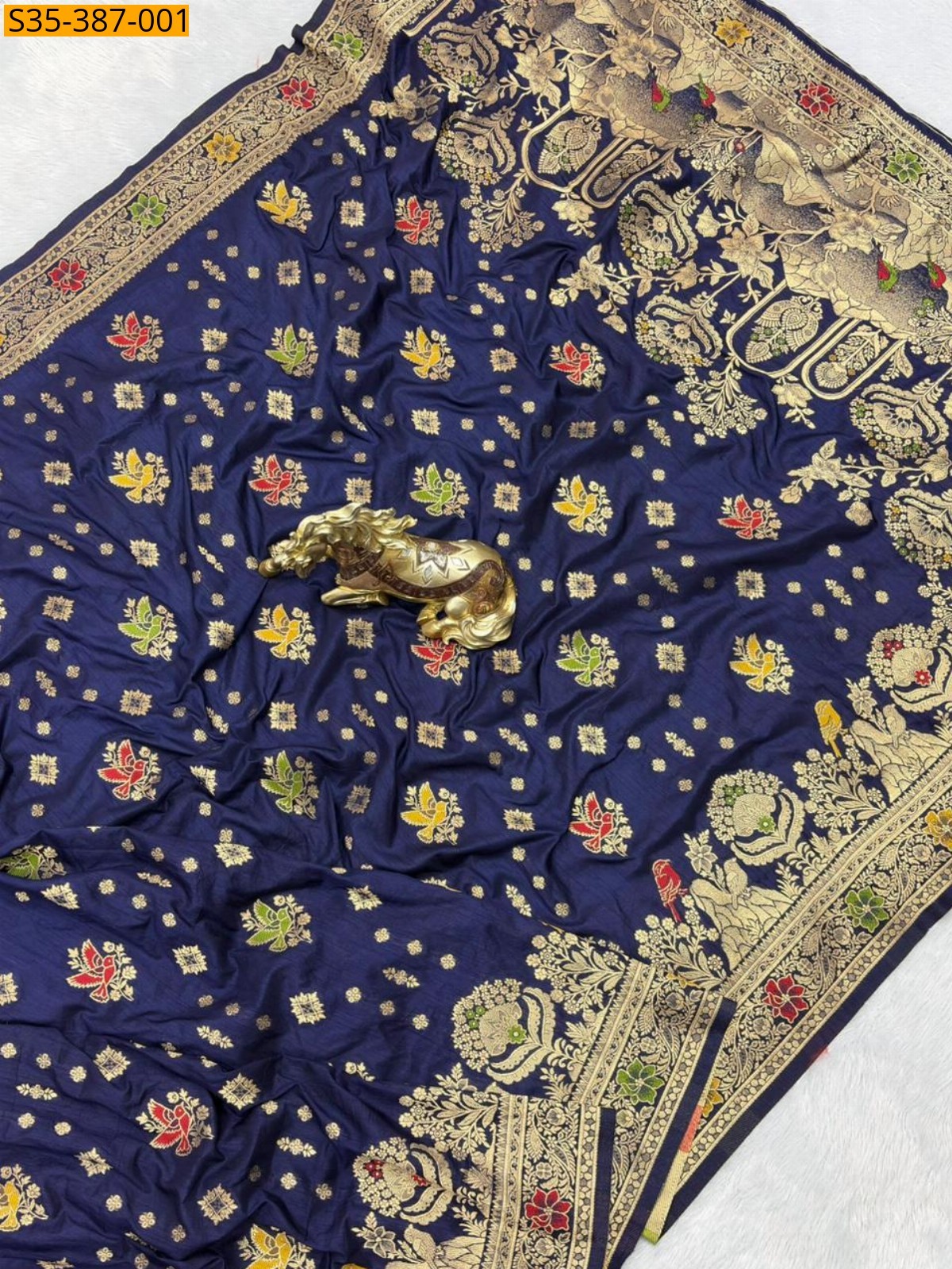 Navy Blue Fancy Banarasi Khadi Georgette Silk saree