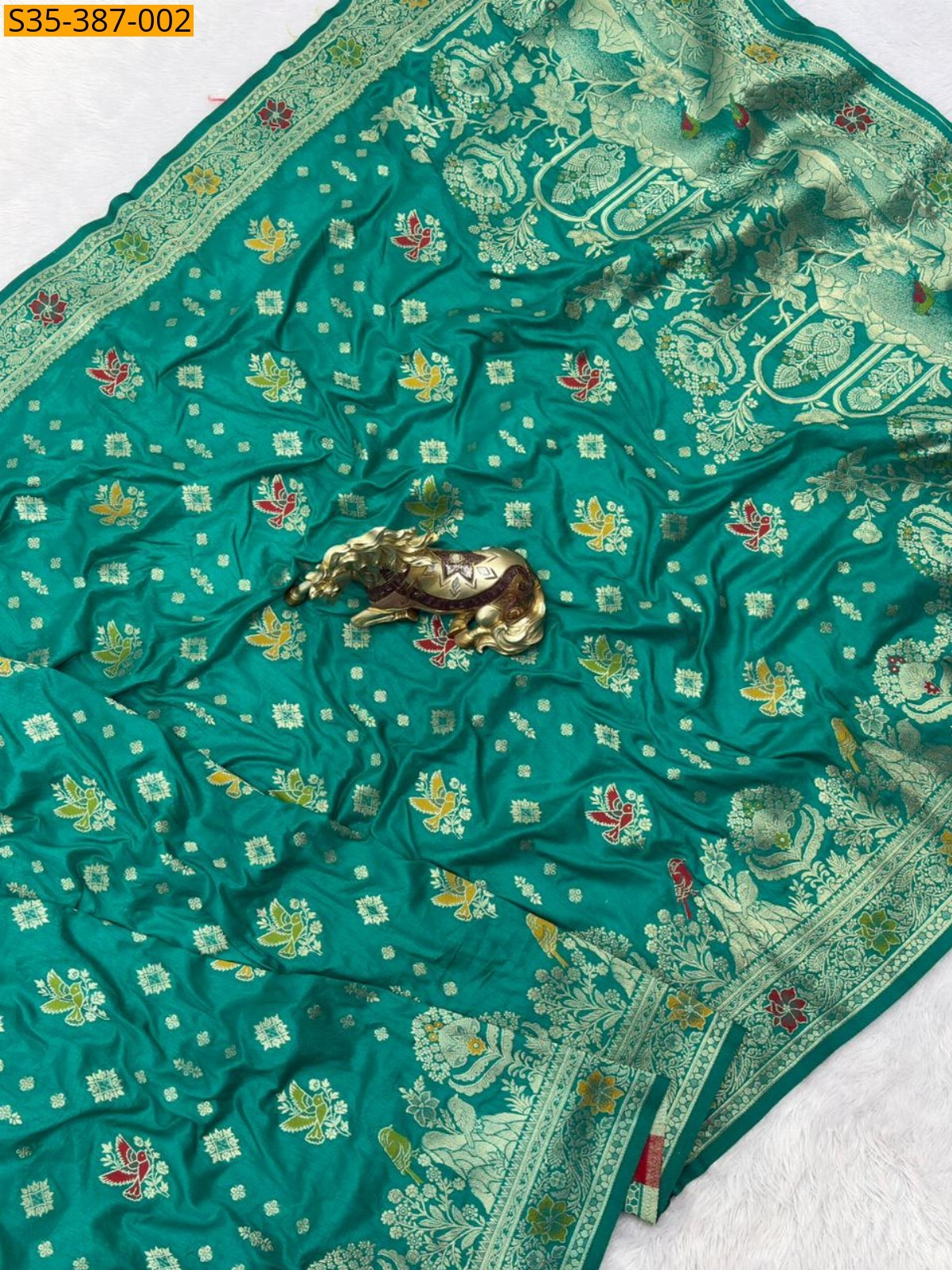 Dark RamaGreen Fancy Banarasi Khadi Georgette Silk saree
