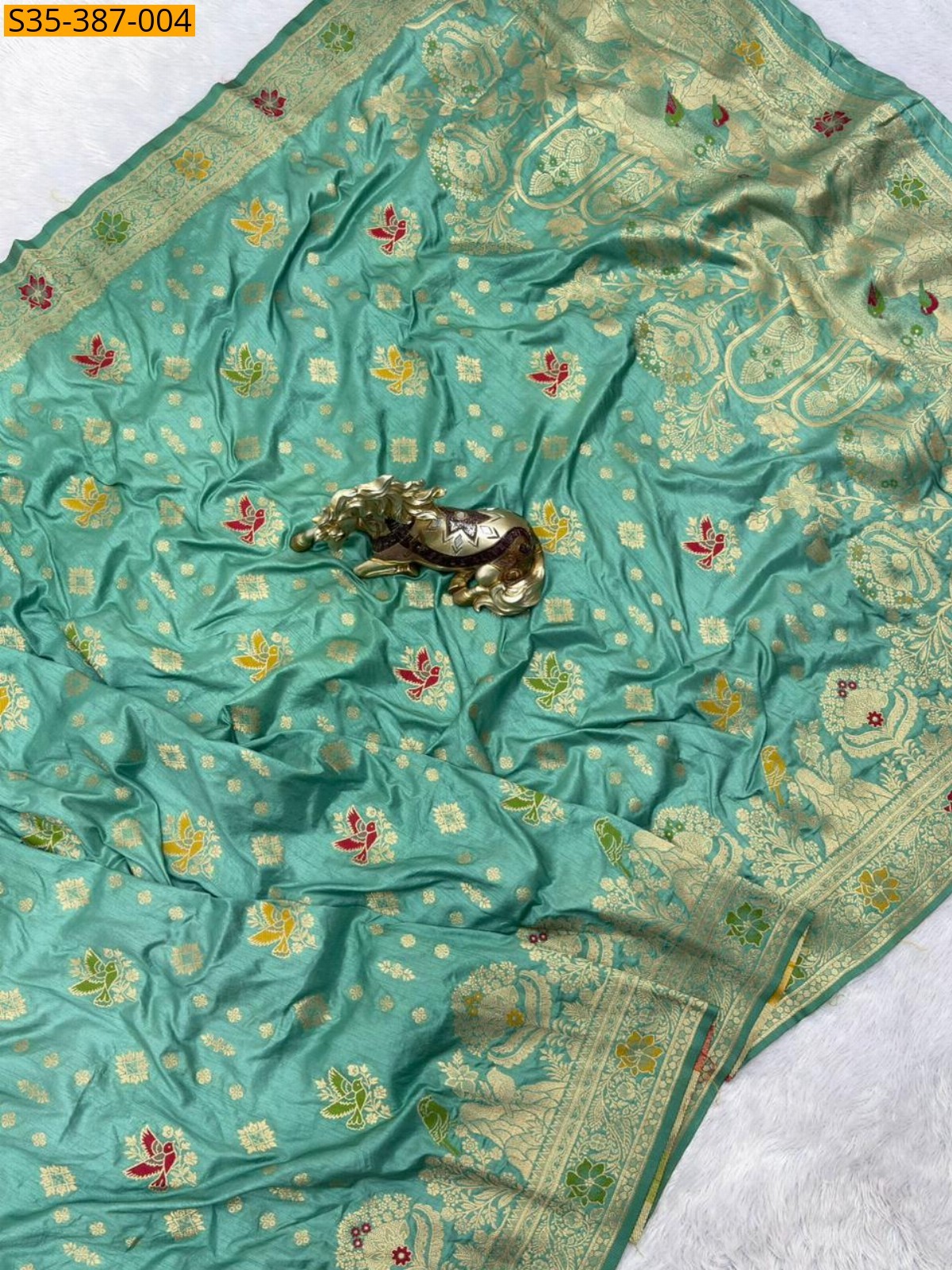 Rama Green Fancy Banarasi Khadi Georgette Silk saree