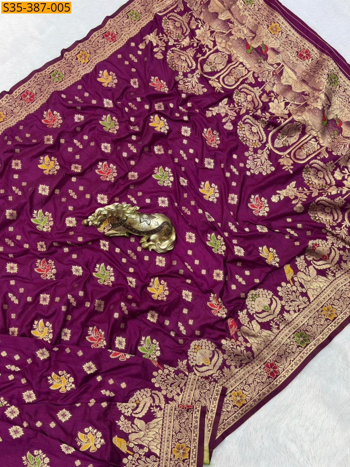 Wine Fancy Banarasi Khadi Georgette Silk saree