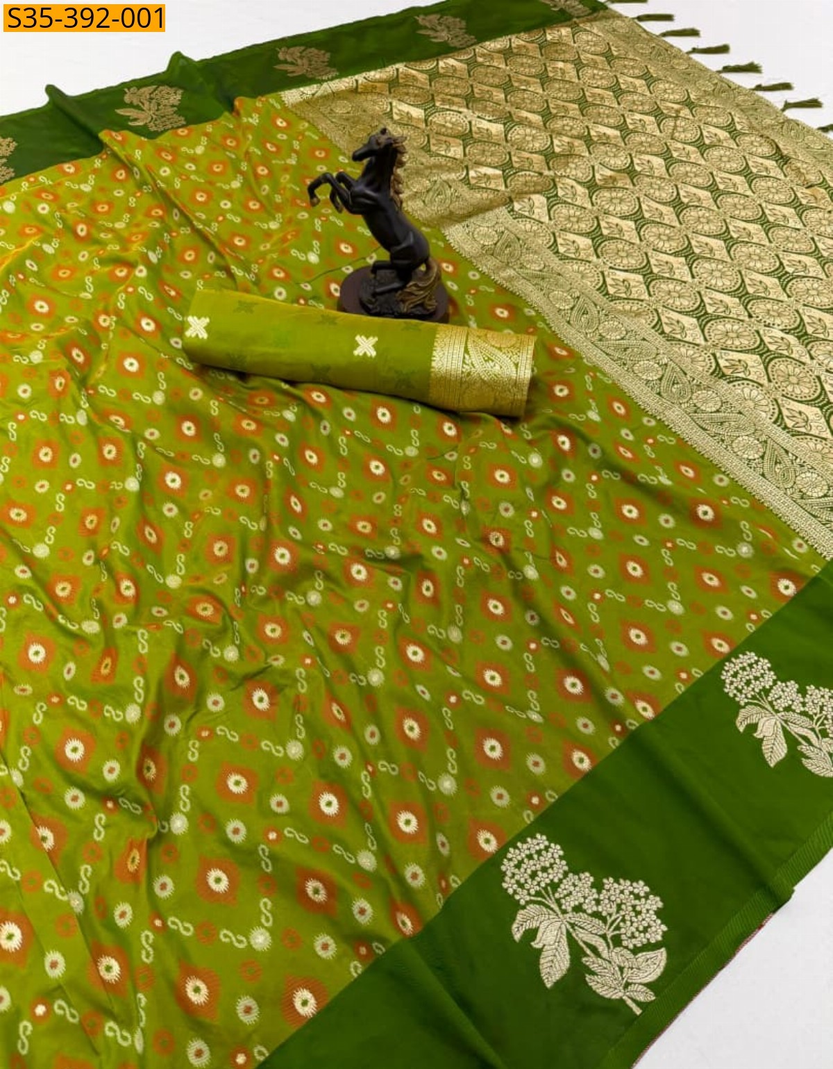 Green Fancy Mango Silk saree