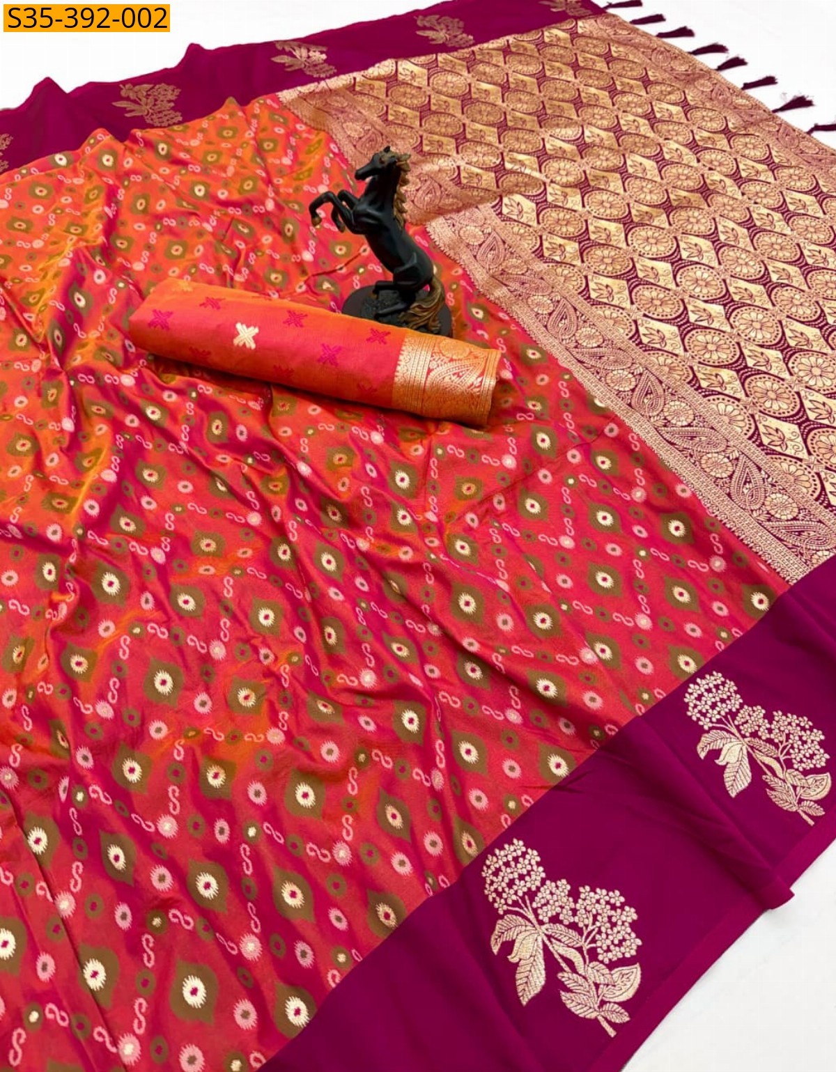 Peach Fancy Mango Silk saree