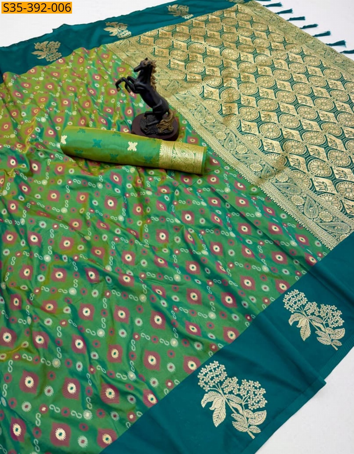 Green Fancy Mango Silk saree