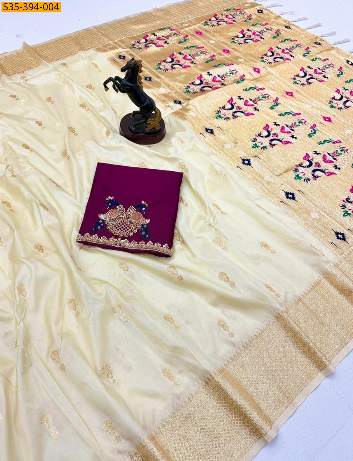 White Fancy Soft Silk Paithani saree