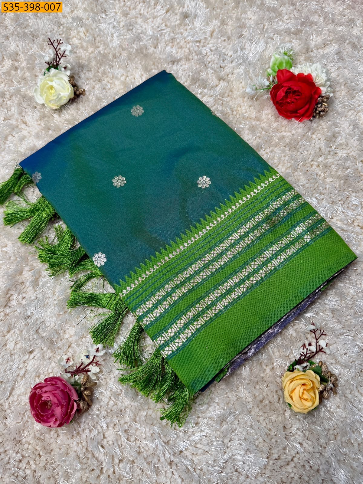 Peacock Green Fancy Soft Silk Sarees