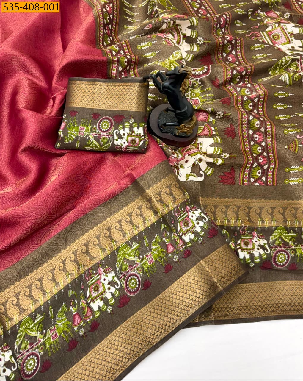 Red Fancy Muga Spice Silk Saree