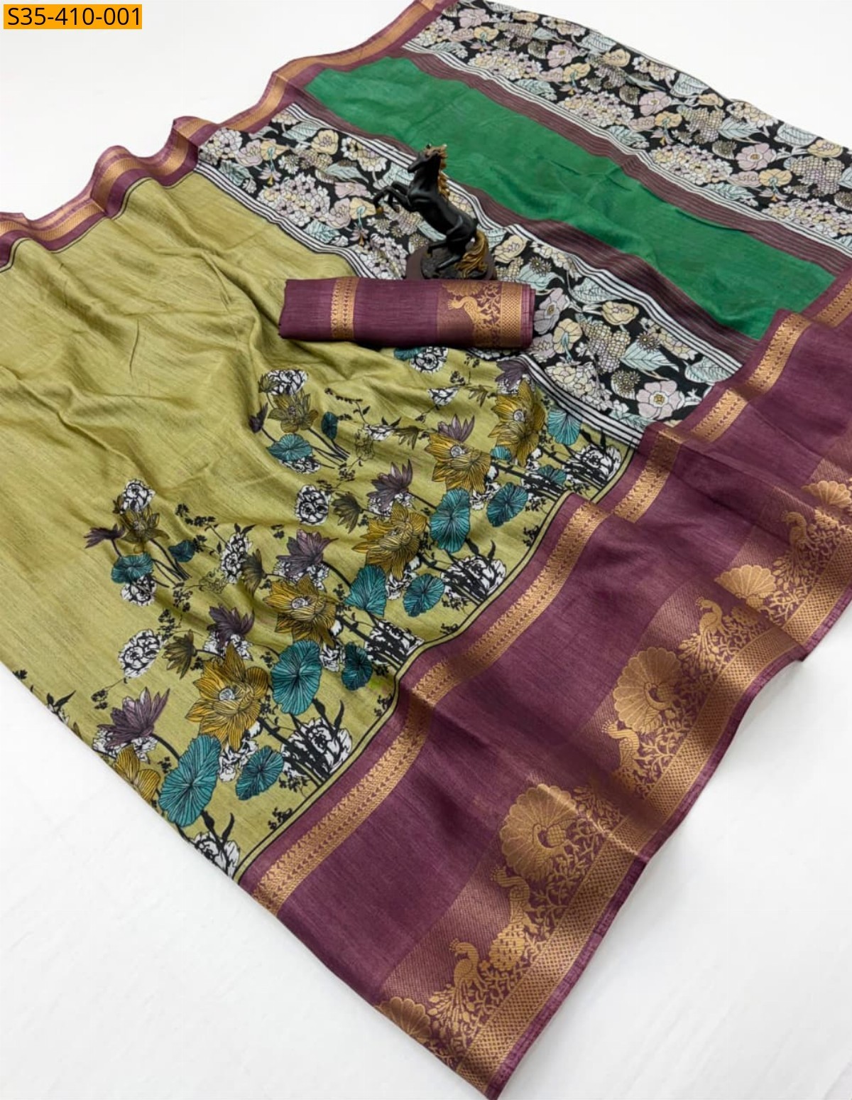 Green Fancy Tussar Silk Saree