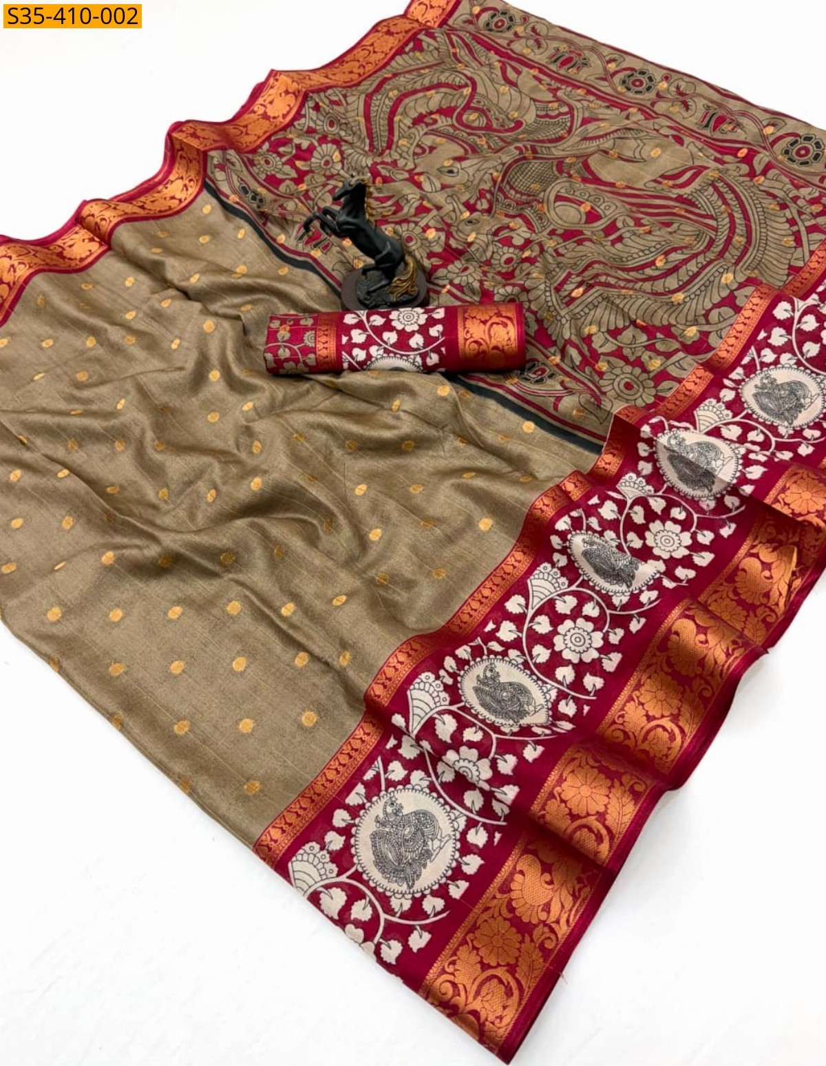 Brown Fancy Tussar Silk Saree