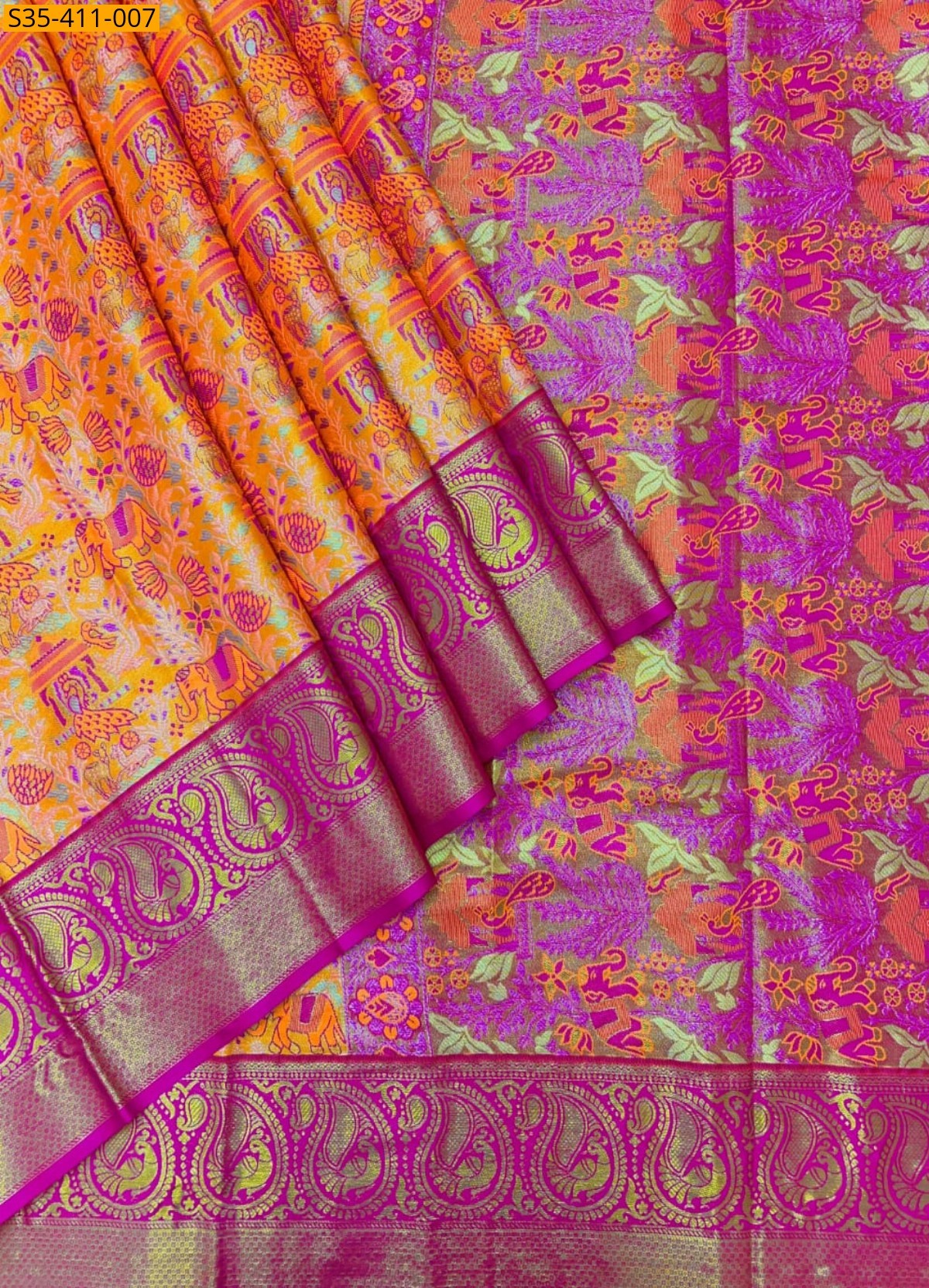Orange Fancy Kanjivaram Semi Silk Saree