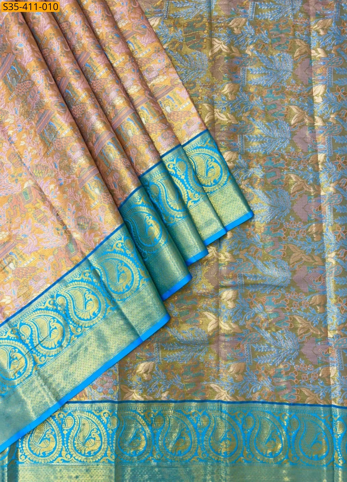 Peach Fancy Kanjivaram Semi Silk Saree