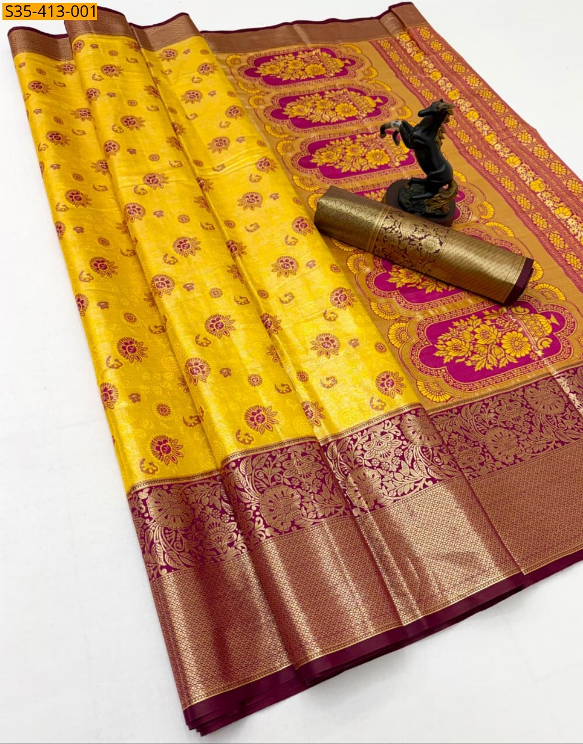 Yellow Fancy Kanjivaram Glass Tissue Silk Saree