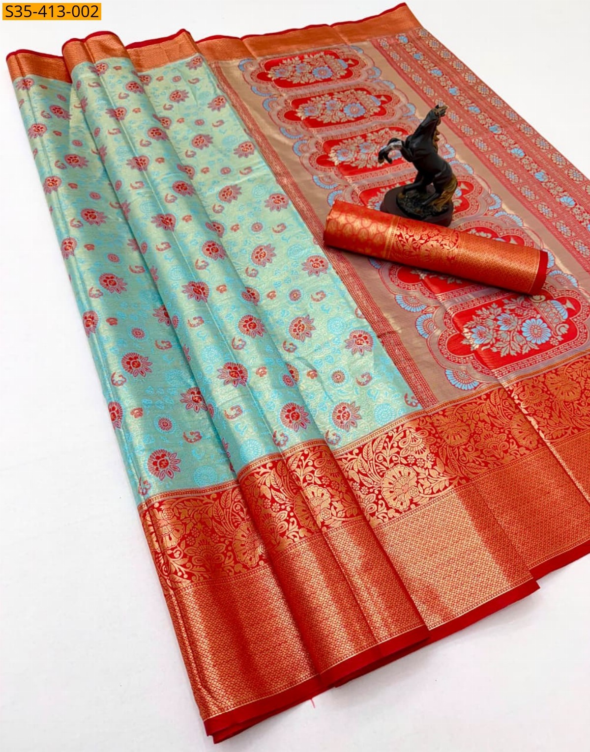 Sky Blue Fancy Kanjivaram Glass Tissue Silk Saree