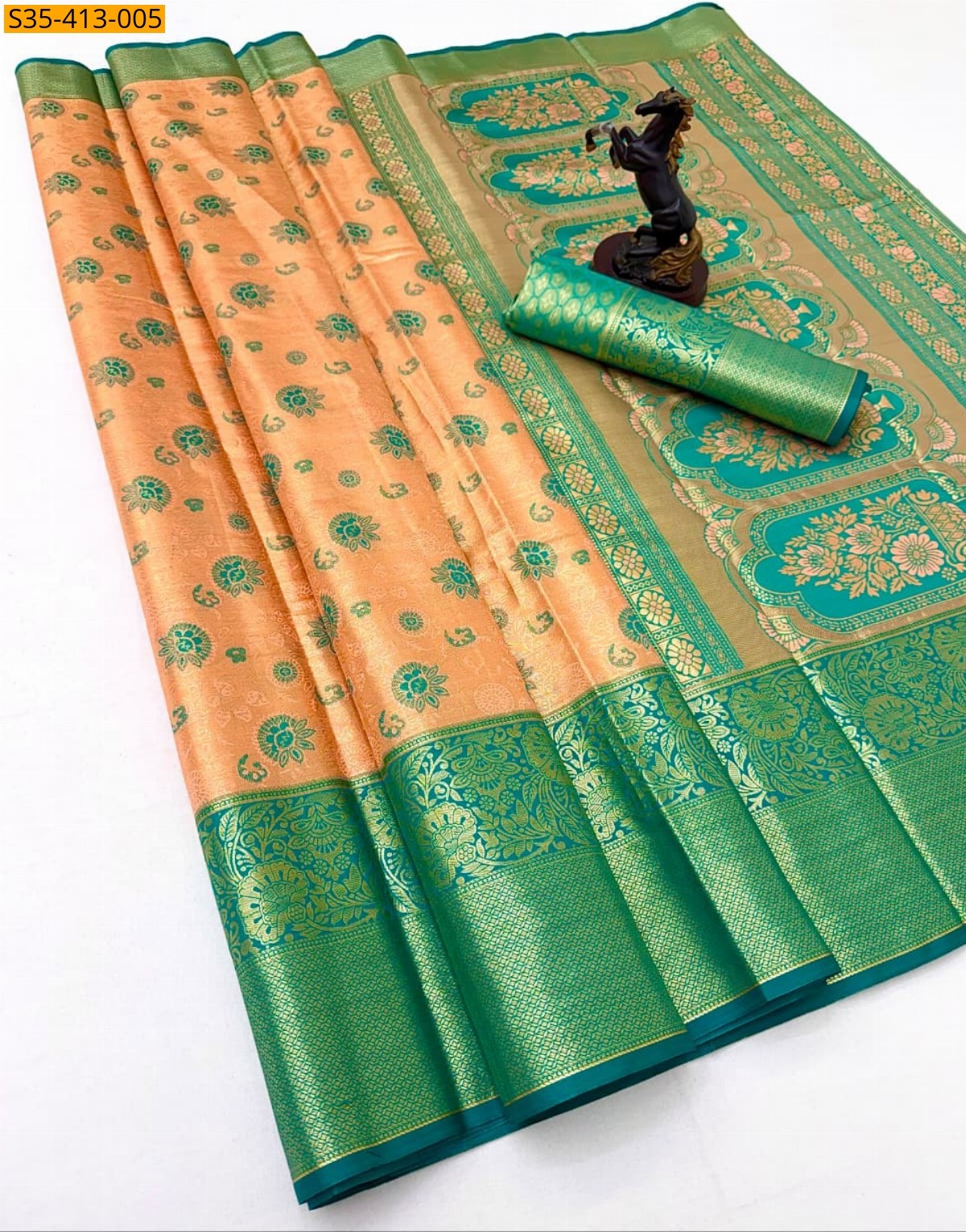 Peach Fancy Kanjivaram Glass Tissue Silk Saree