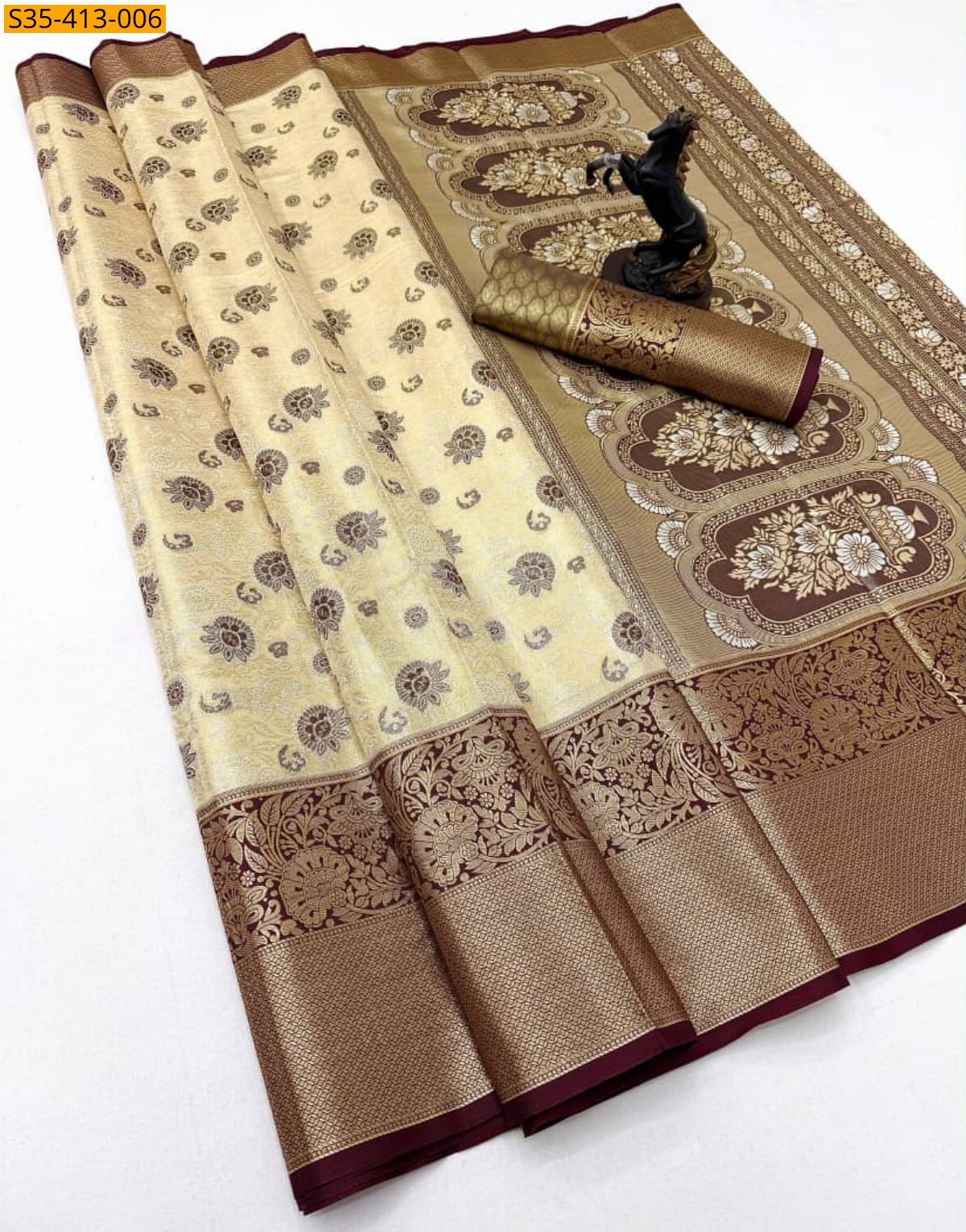 Cream Fancy Kanjivaram Glass Tissue Silk Saree