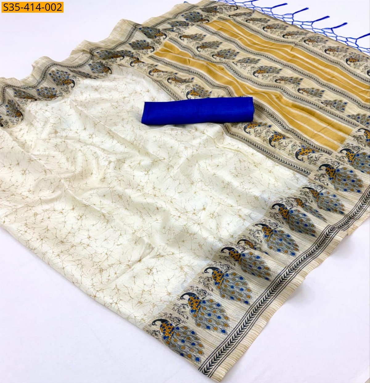Half White Fancy Khadi Cotton Saree
