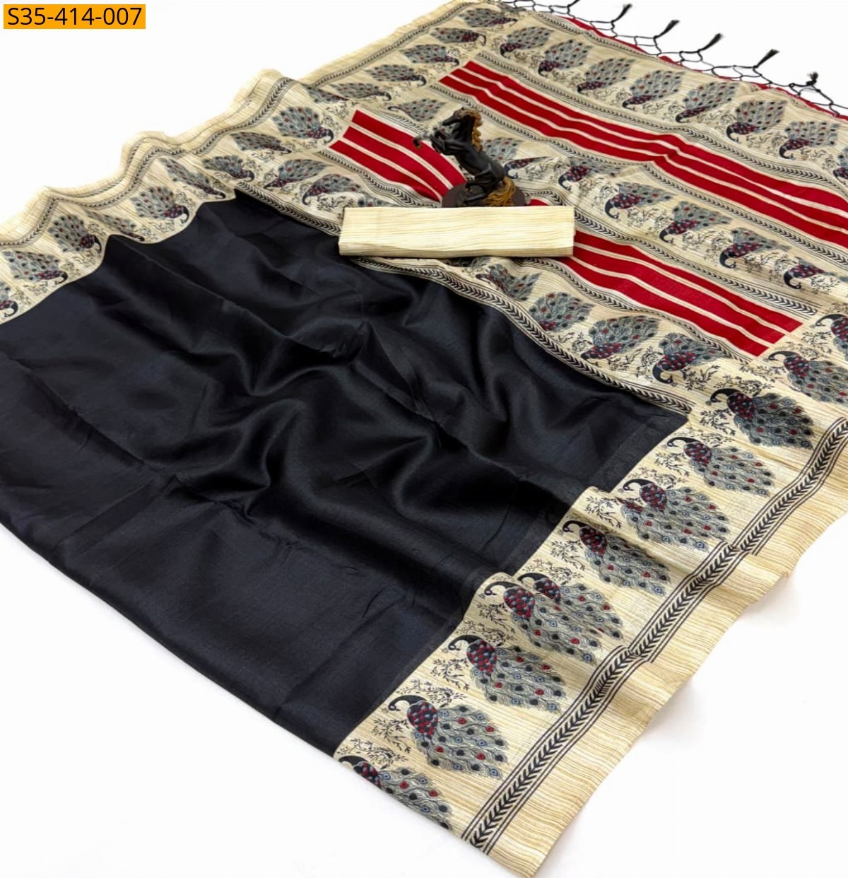 Black Fancy Khadi Cotton Saree