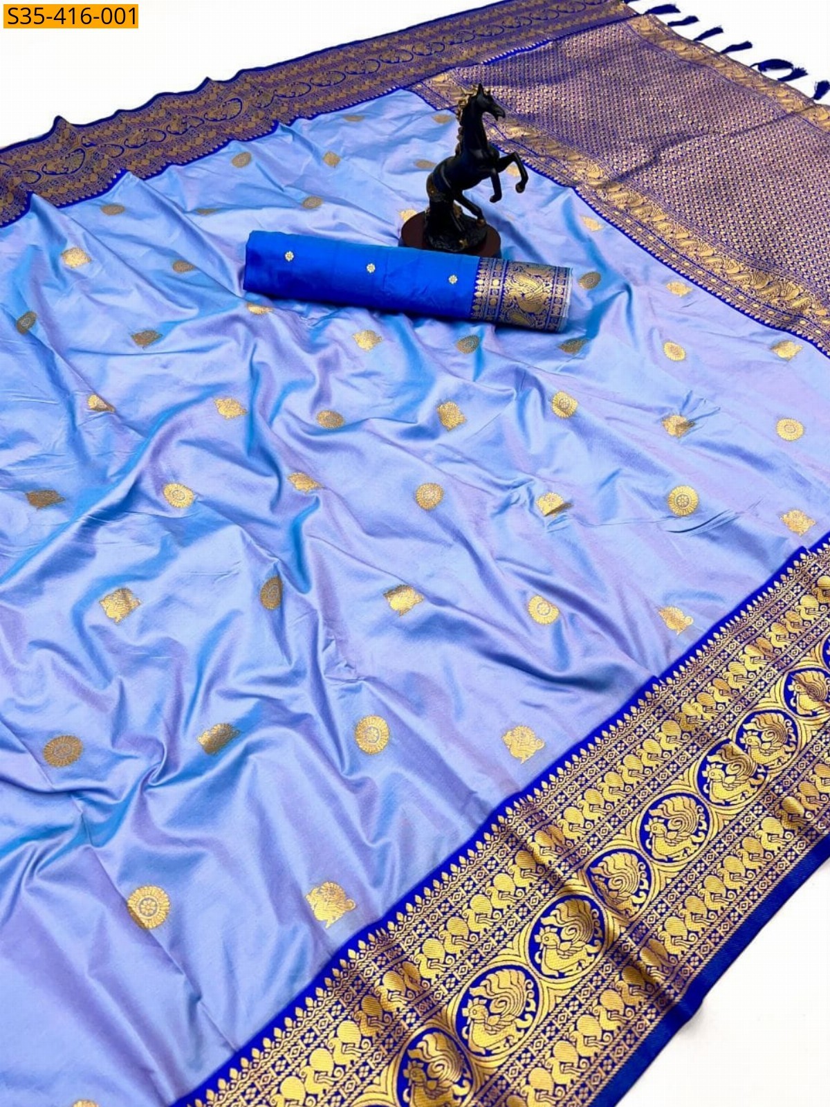 Pastel Blue Fancy Soft Silk Saree
