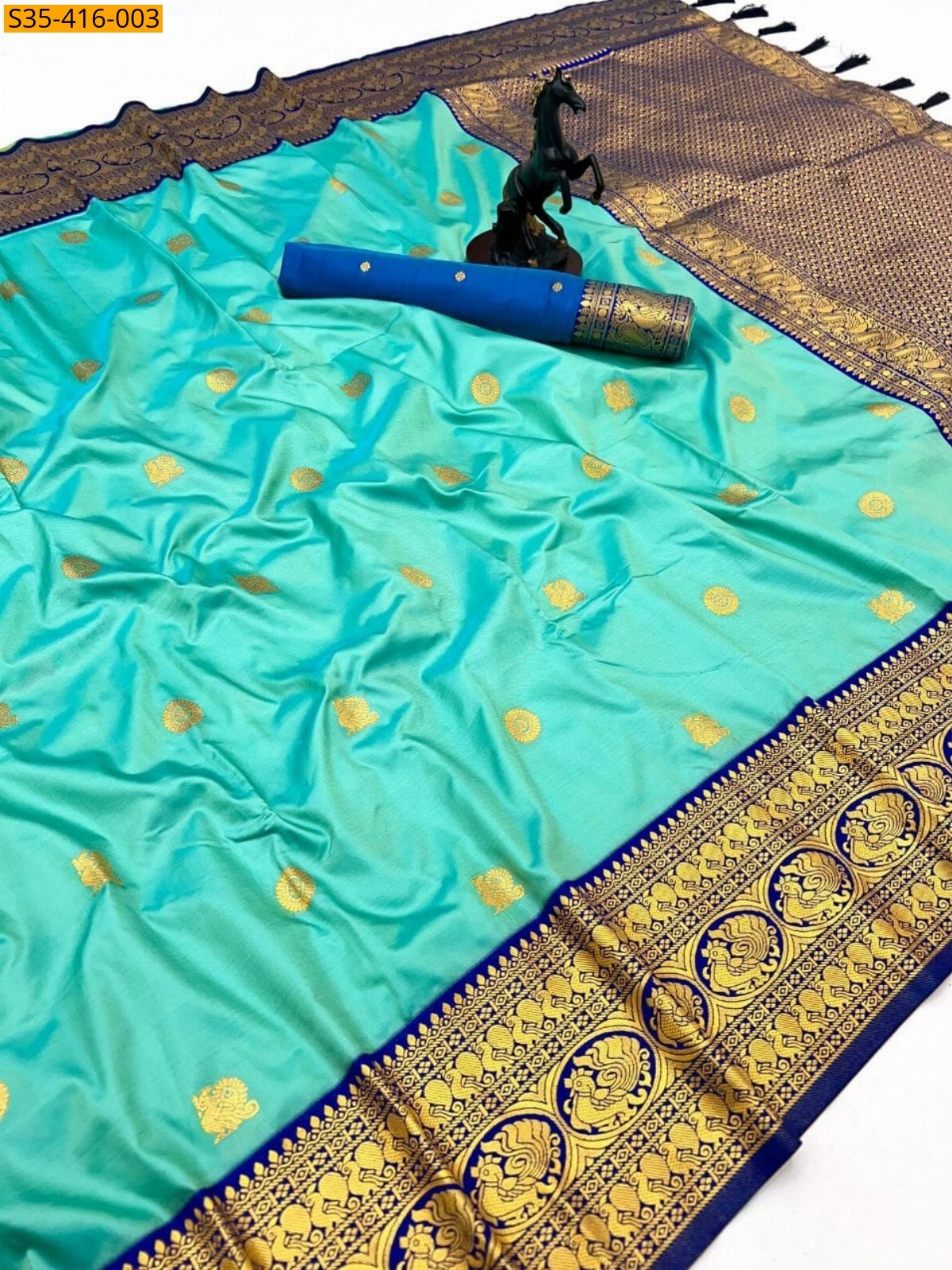 Sea Green Fancy Soft Silk Saree