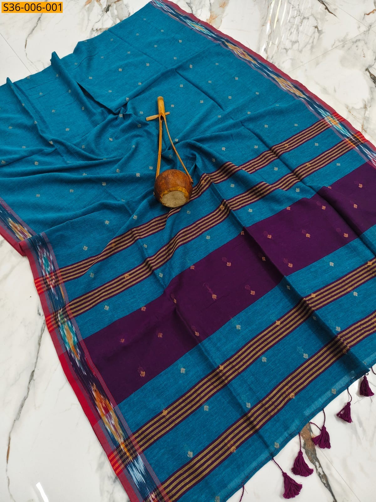 Blue Fancy Bengal Cotton Saree