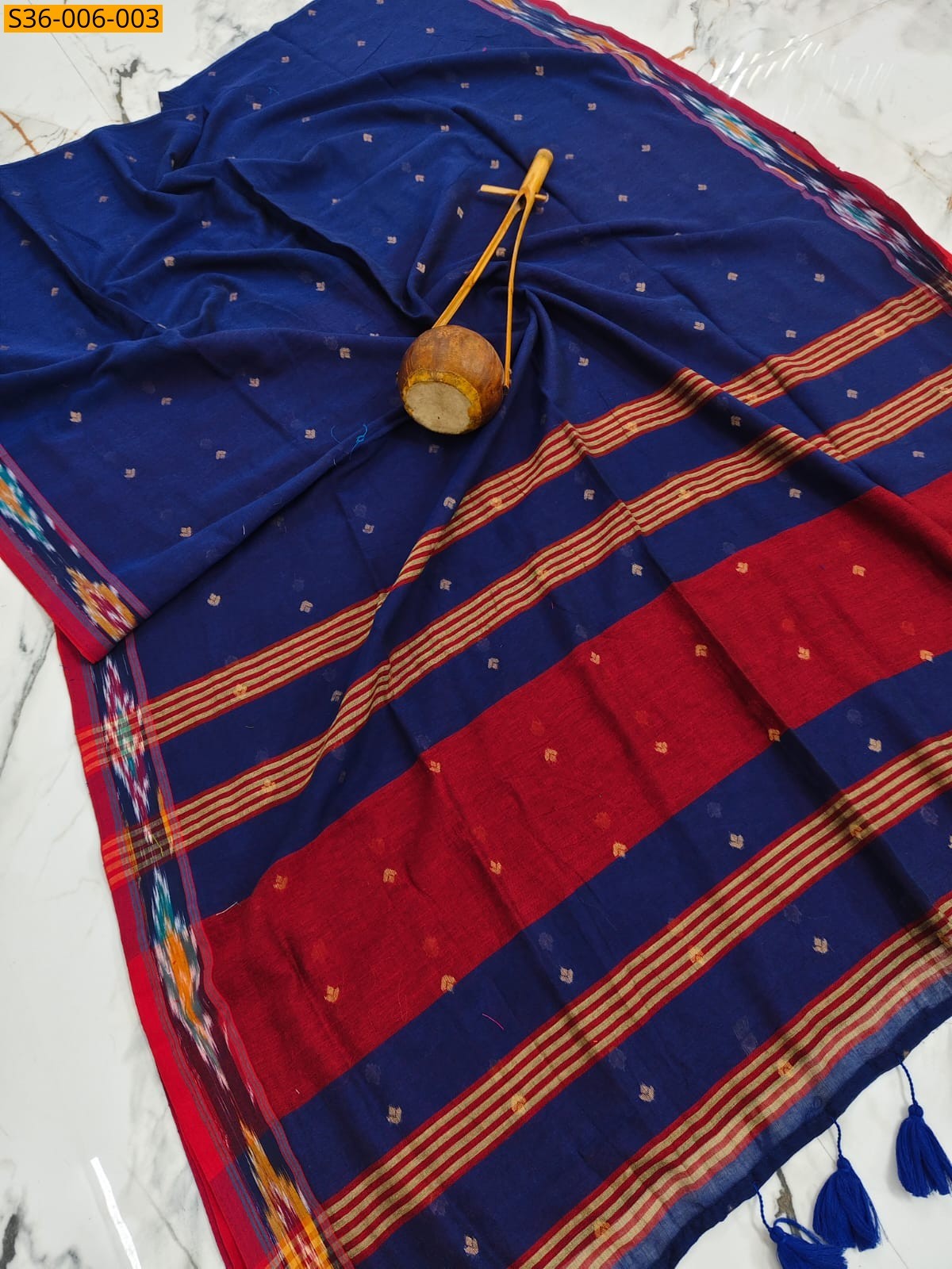 Blue Fancy Bengal Cotton Saree