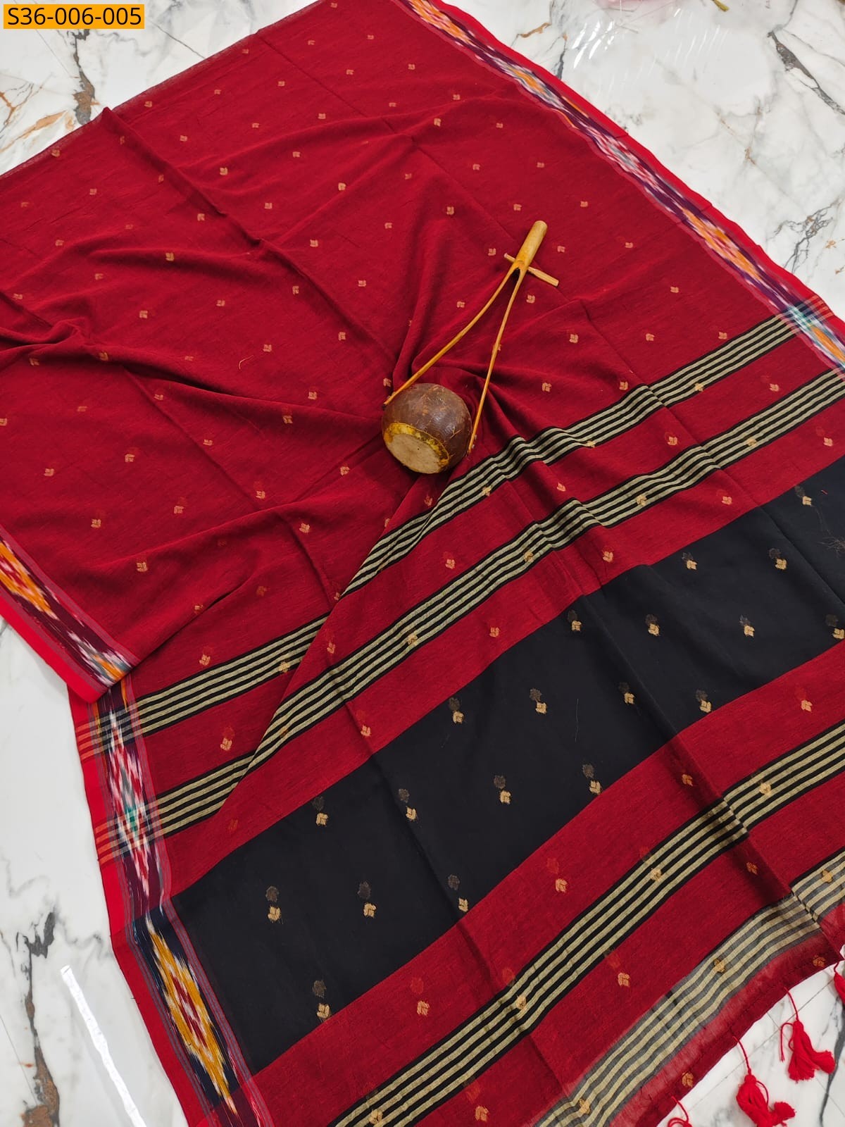 Red Fancy Bengal Cotton Saree