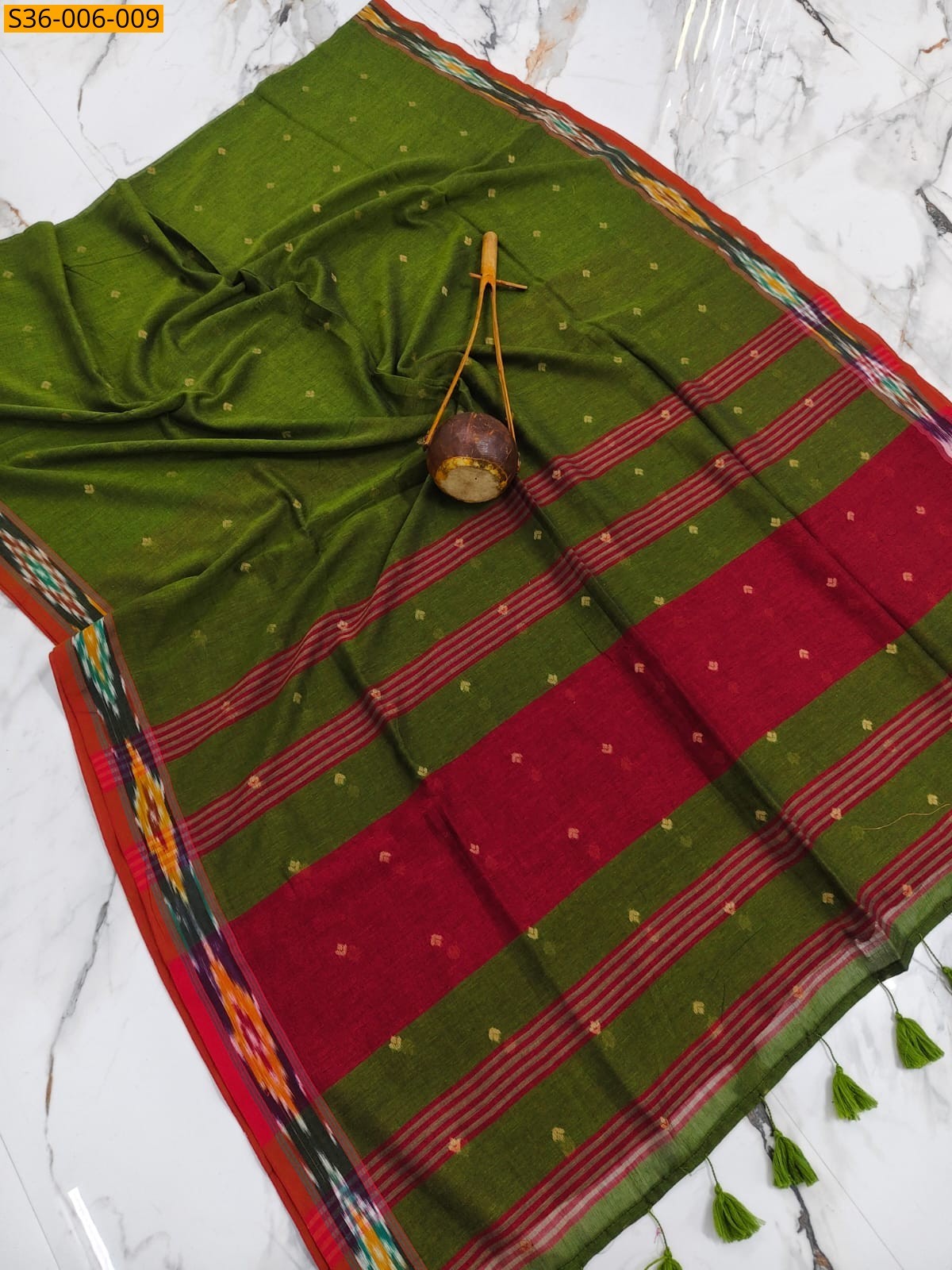 Olive Green Fancy Bengal Cotton Saree