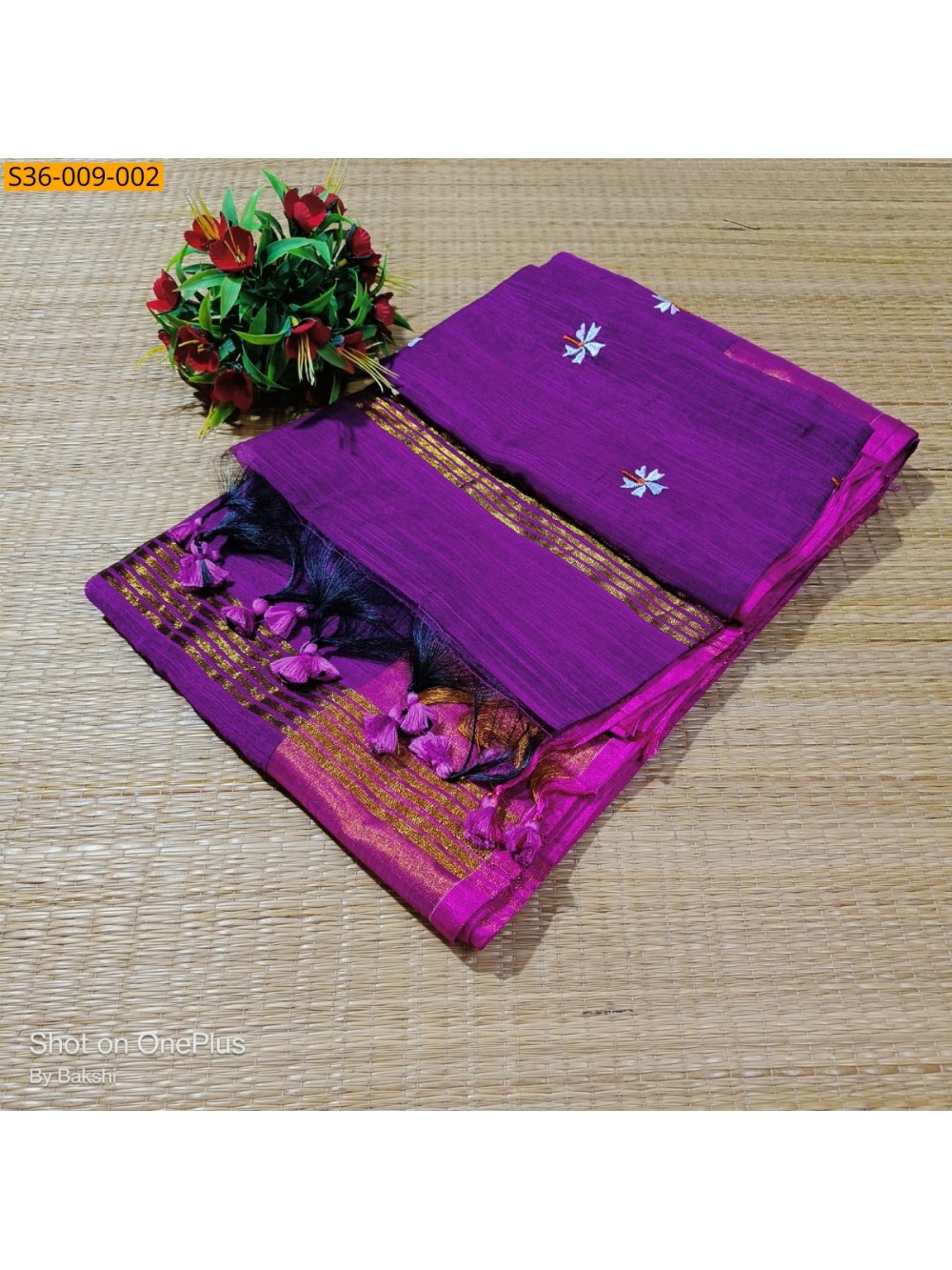 Fancy Slub Khadi Embroidery Saree