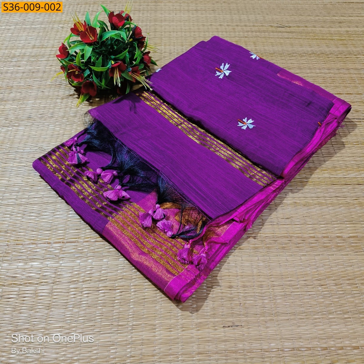 Lavender Fancy Slub Khadi Embroidery Saree